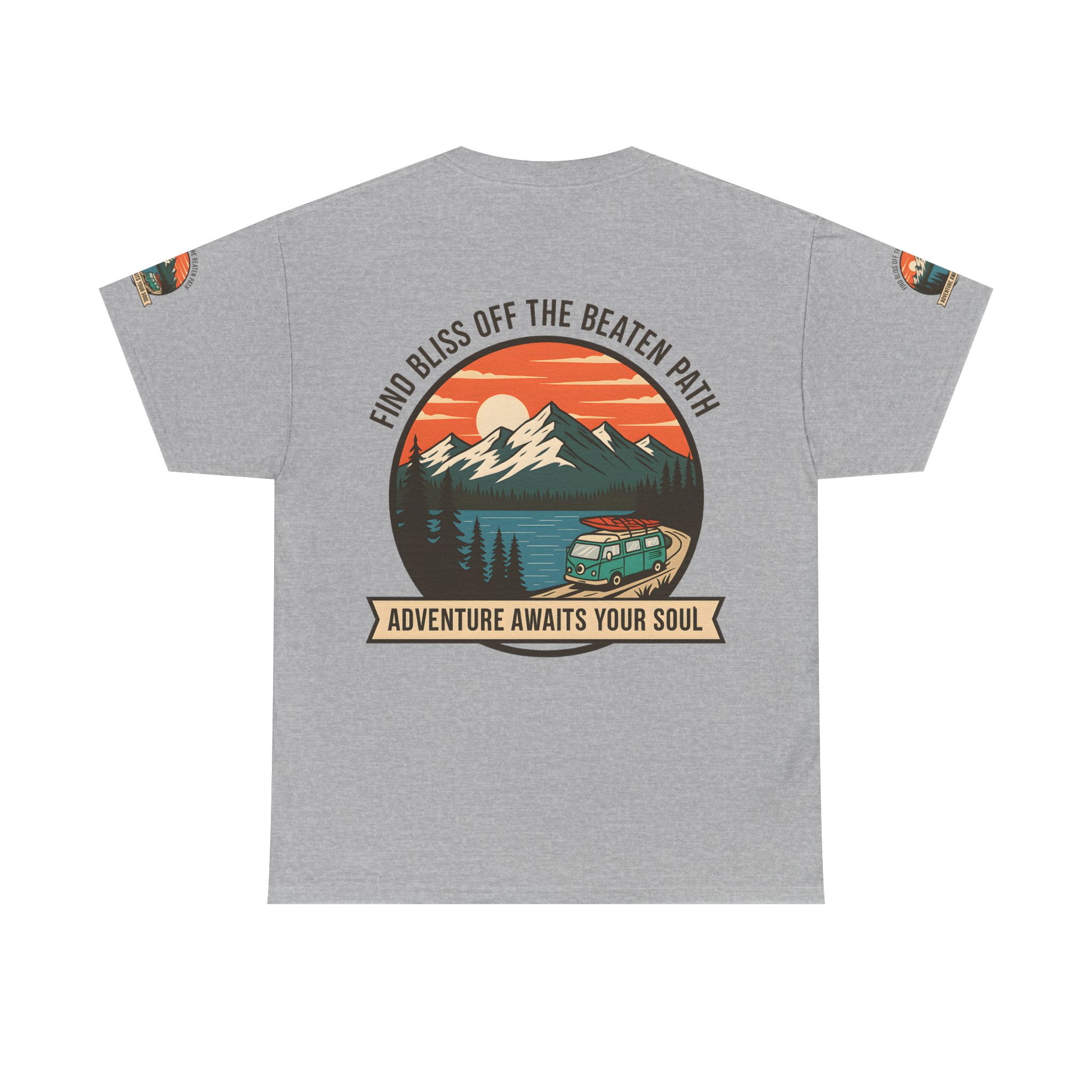 Unisex Heavy Cotton Tee — "Find Bliss Off the Beaten Path" Mountain & Camper T‑Shirt