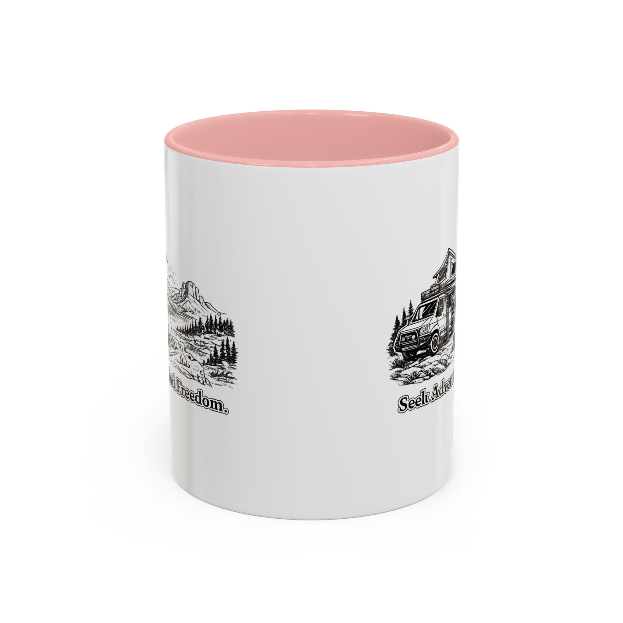 Accent Coffee Mug (11, 15oz) — "Seek Adventure, Find Freedom" Design Minimal-Line