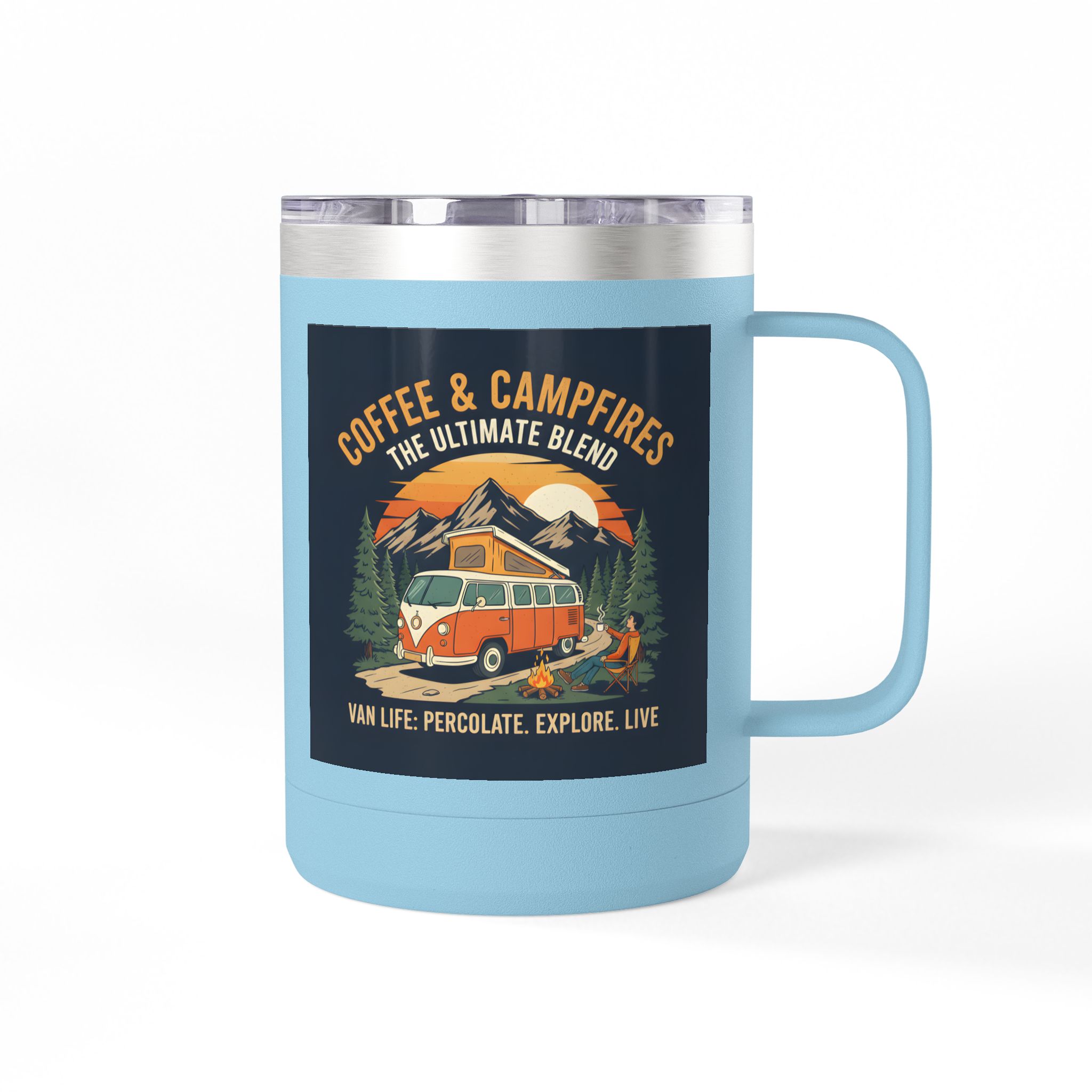 Coffee Mug Tumbler, 15oz — “Coffee & Campfires: The Ultimate Blend”