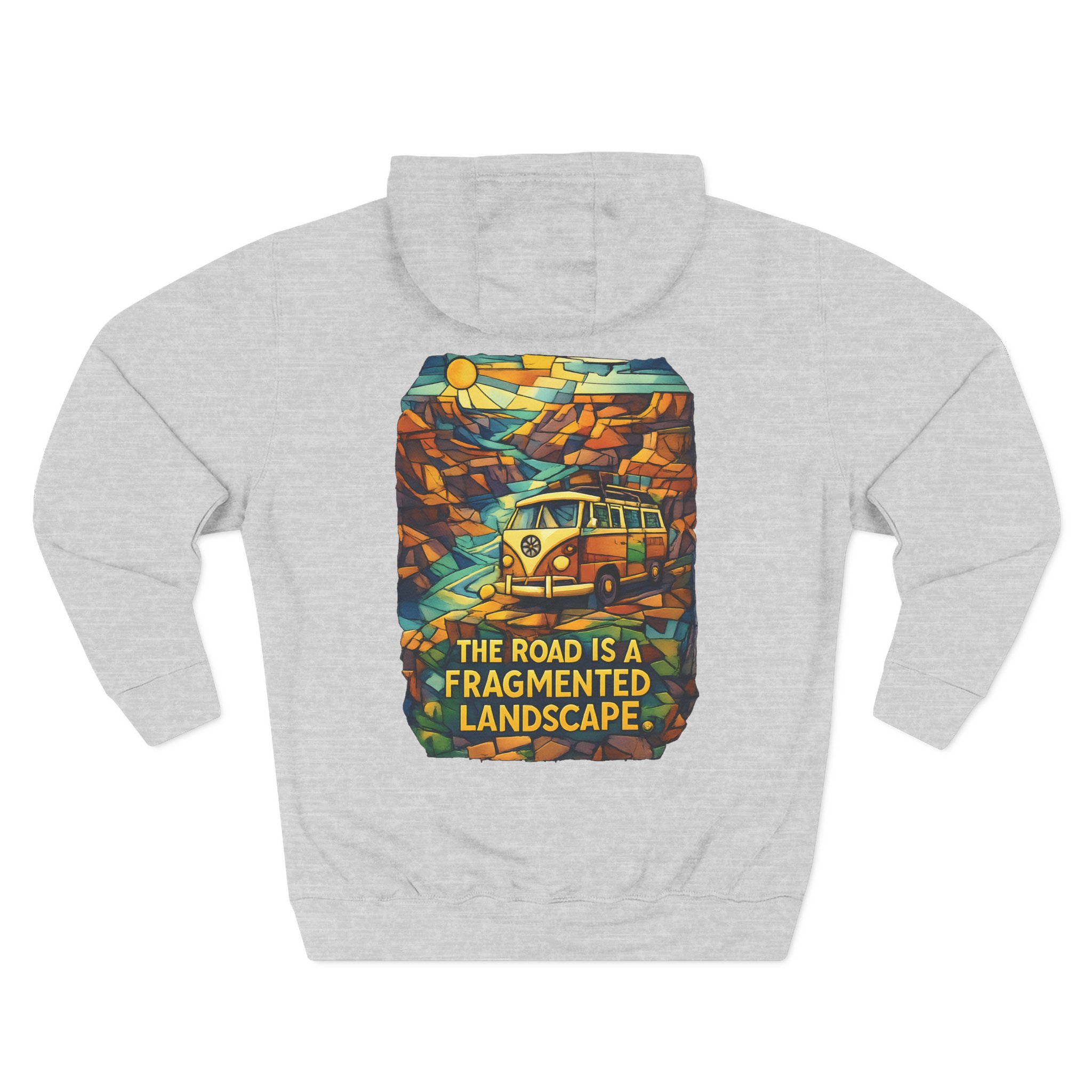 Three-Panel Fleece Hoodie - "The Road Is A Fragmented Landscape" Design Cubic-Line