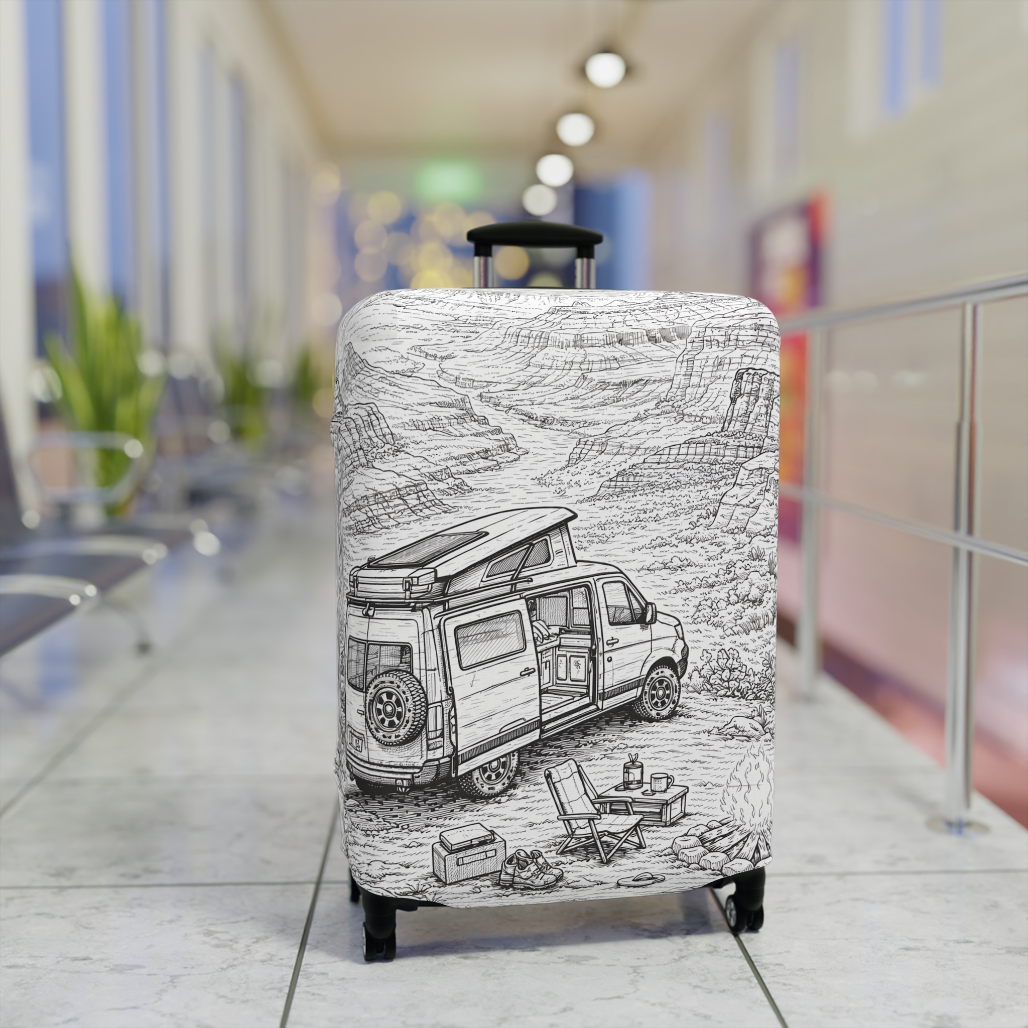 Luggage Cover — Adventure Camper Sketch Travel Suitcase