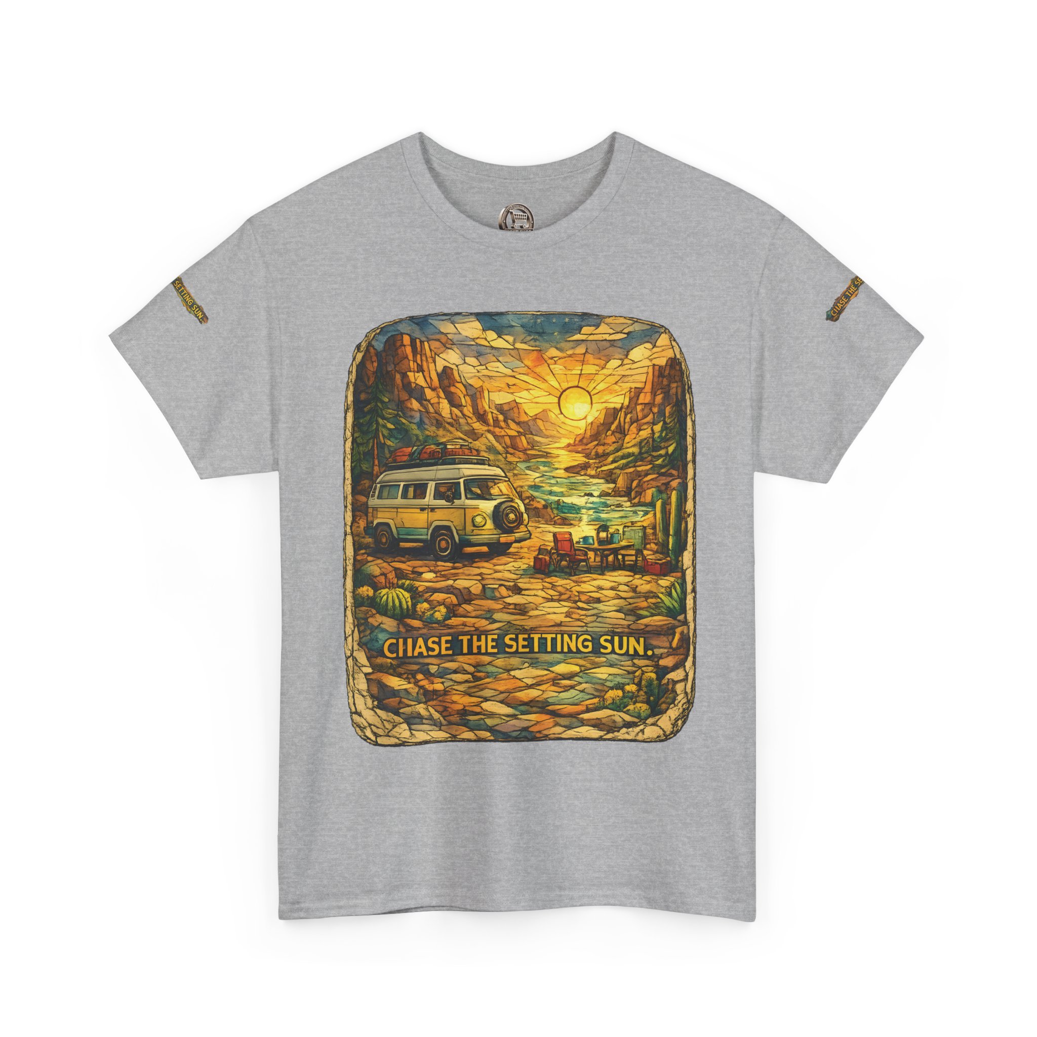 Unisex Heavy Cotton Tee — "Chase The Settings Sun" Design Cubic-Line
