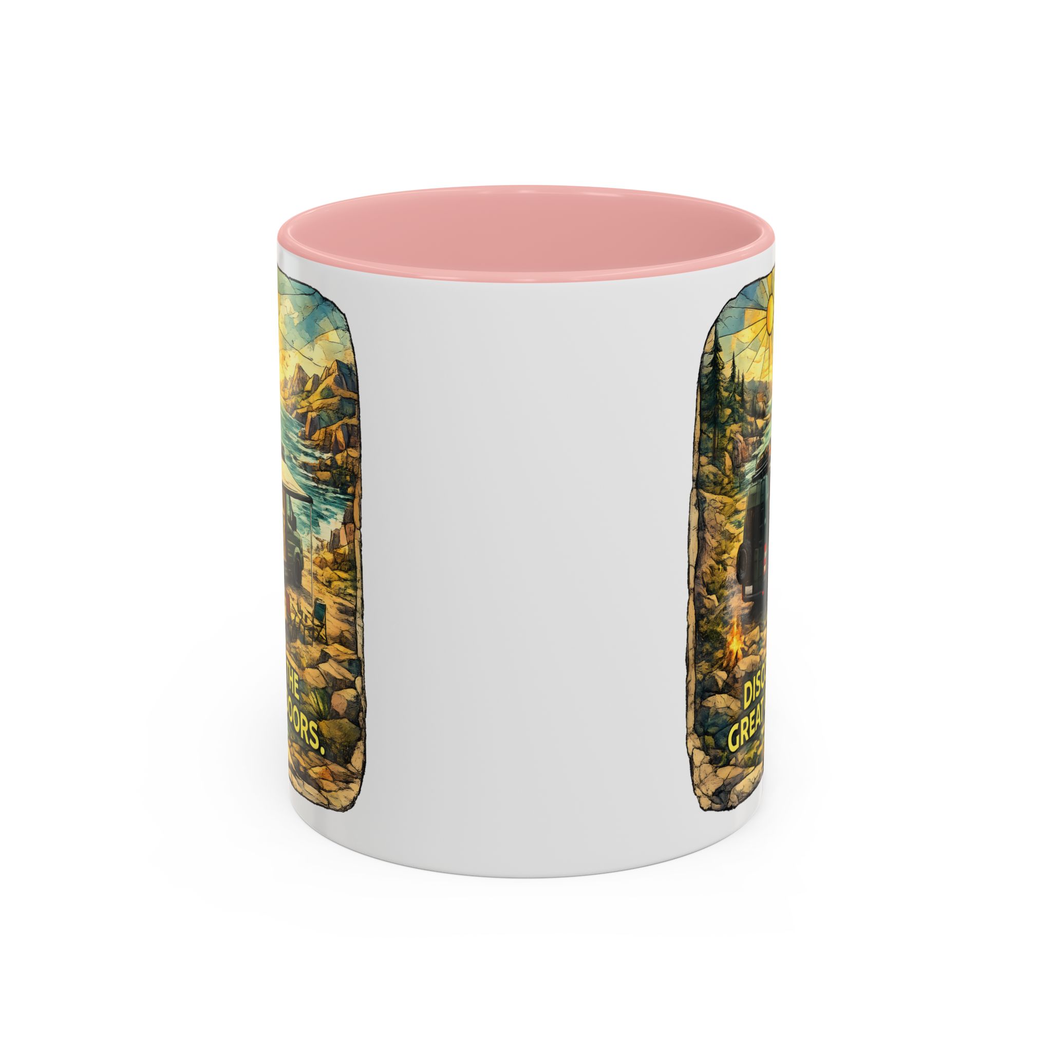 Accent Coffee Mug (11, 15oz) — "Discover The Great Outdoors" Design Cubic-Line