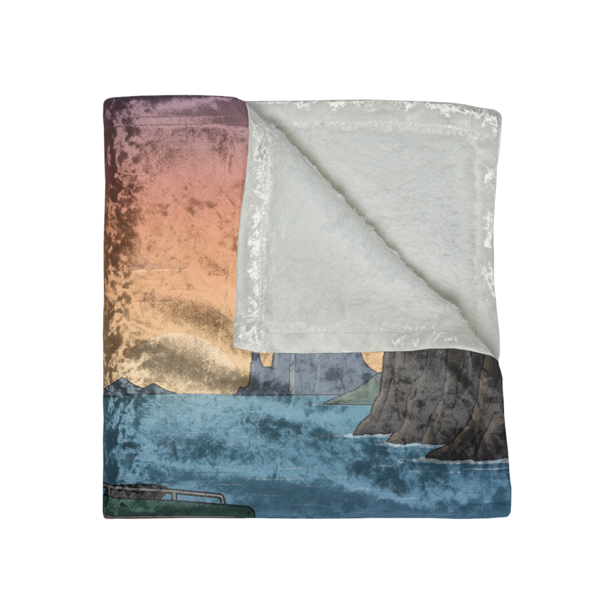 Crushed Velvet Blanket —"Adventure Awaits-Go Find It"" Design Sitcom-Line (Campervan)