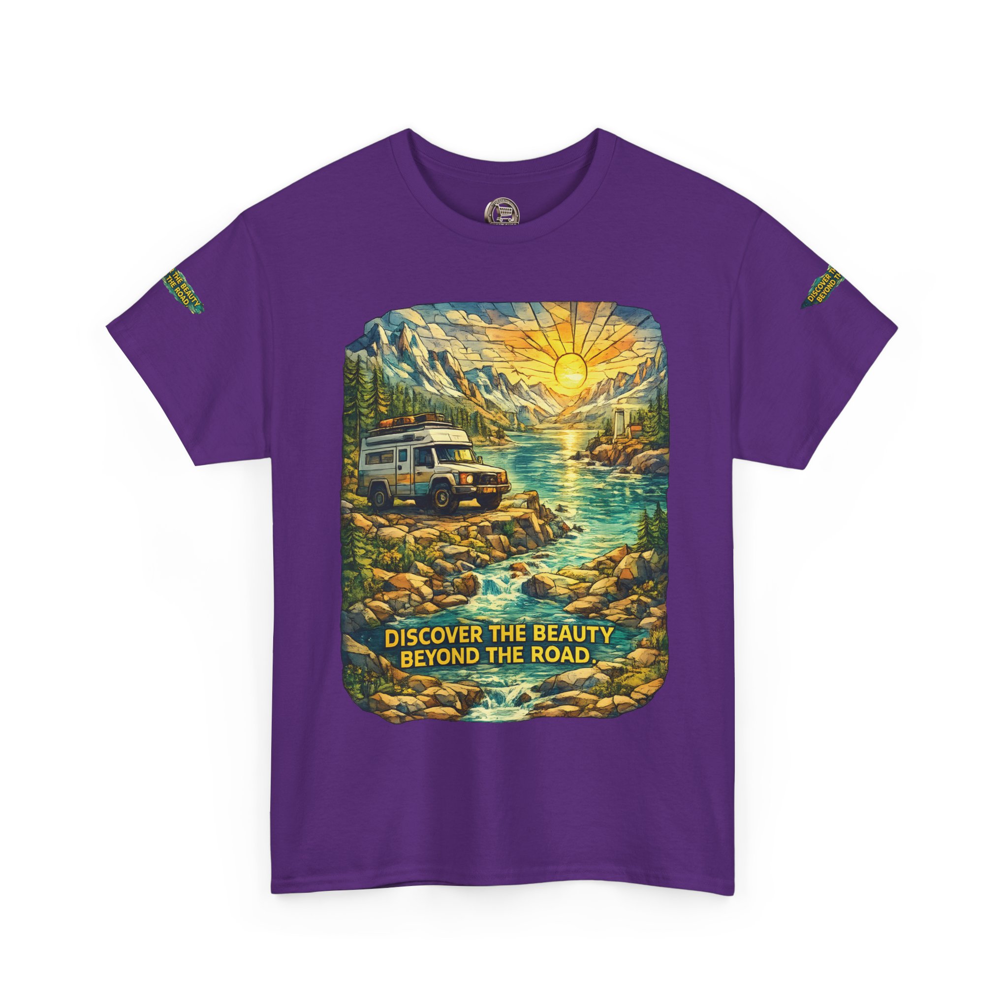 Unisex Heavy Cotton Tee — "Discover The Bieuty Beyond The Road" Design Cubic-Line