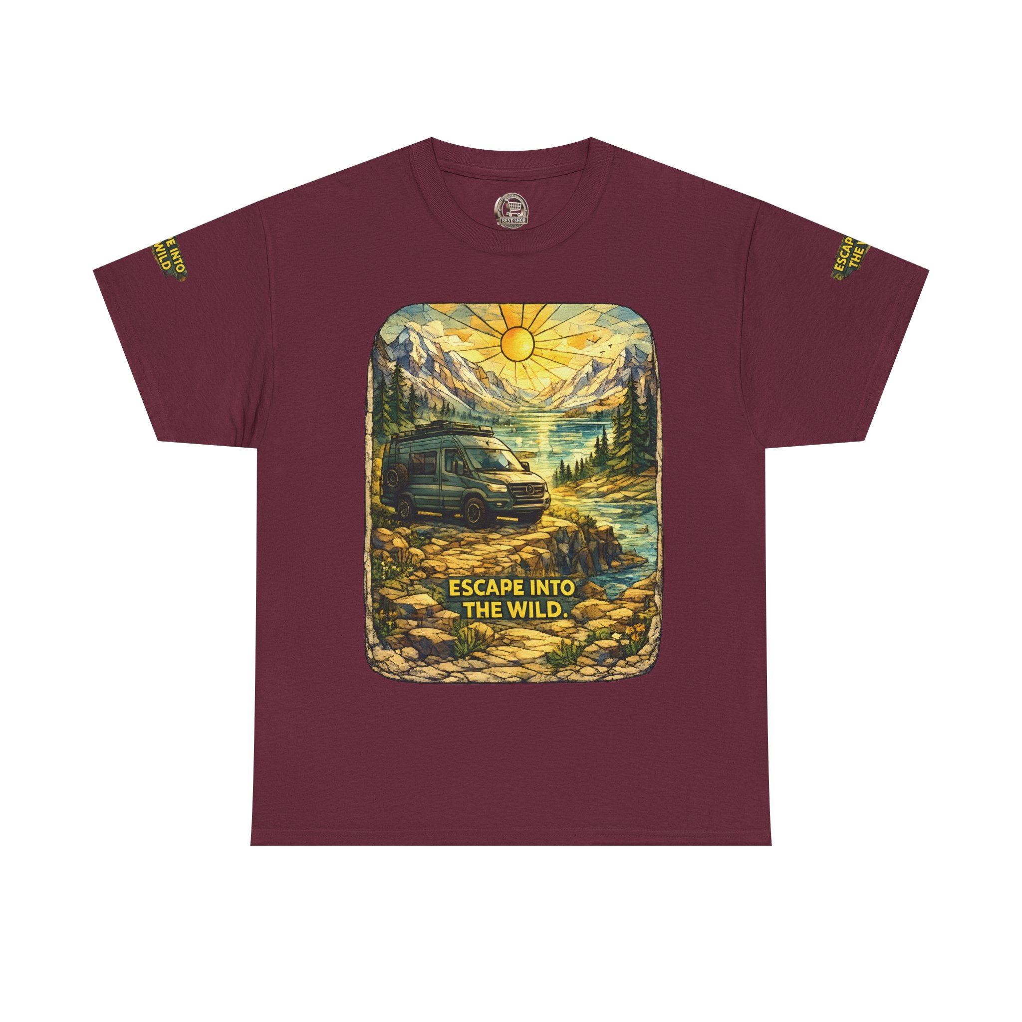 Unisex Heavy Cotton Tee — "Escape Into The Wild" Design Cubic-Line