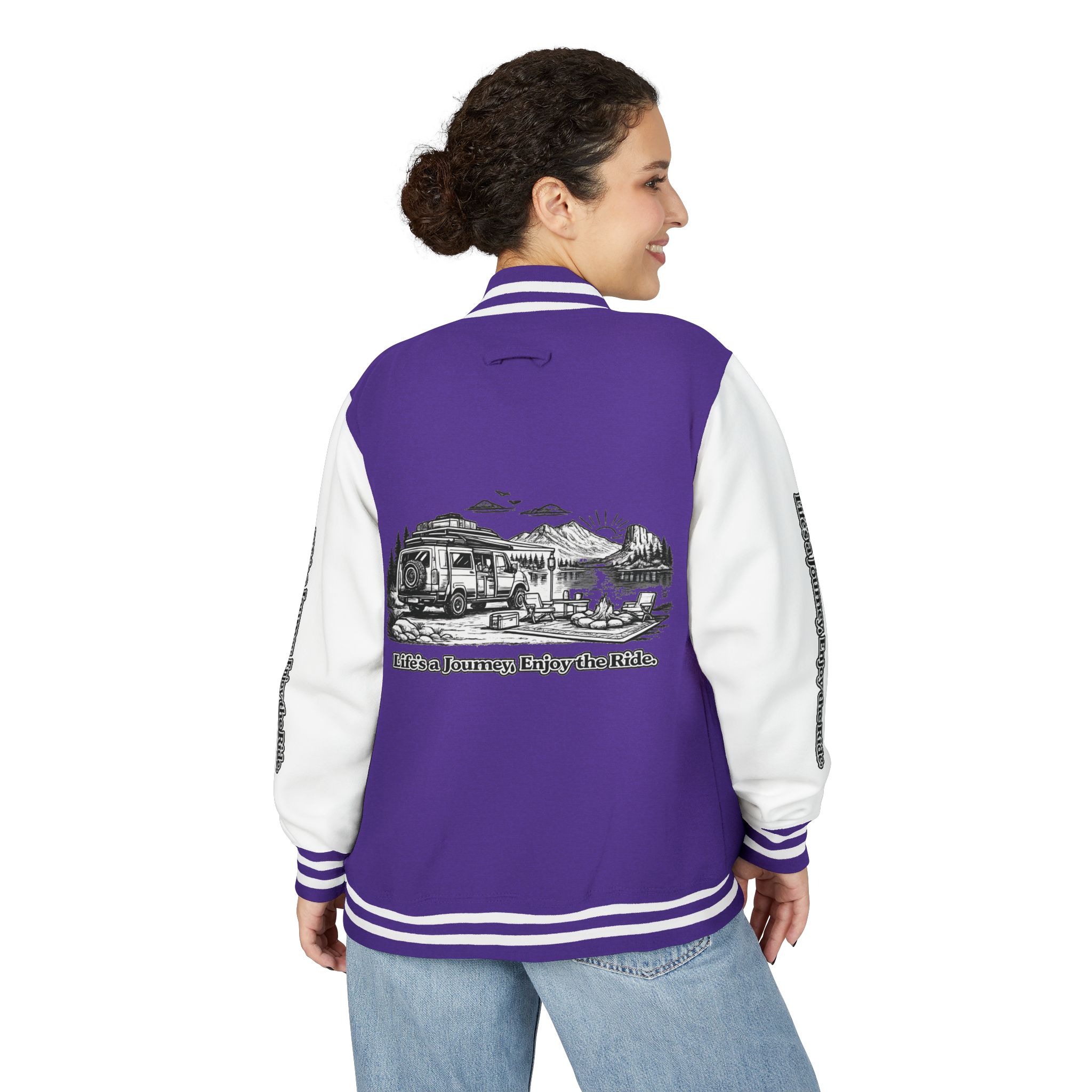 Unisex Heavyweight Letterman Jacket — "Lifes A Journey,Enjoy The Ride" Travel Varsity Coat