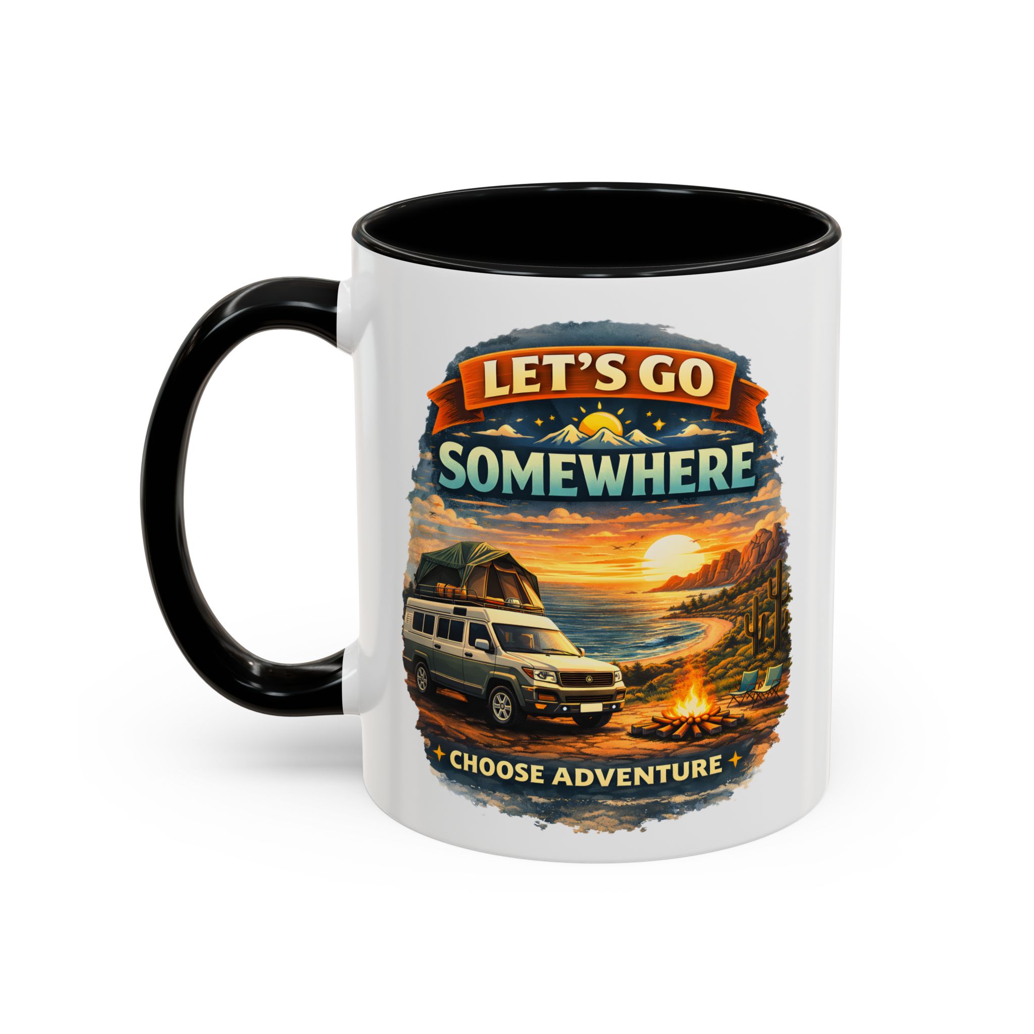Accent Coffee Mug (11, 15oz) — "Lets Go Somewhere" Design Scenic-Line