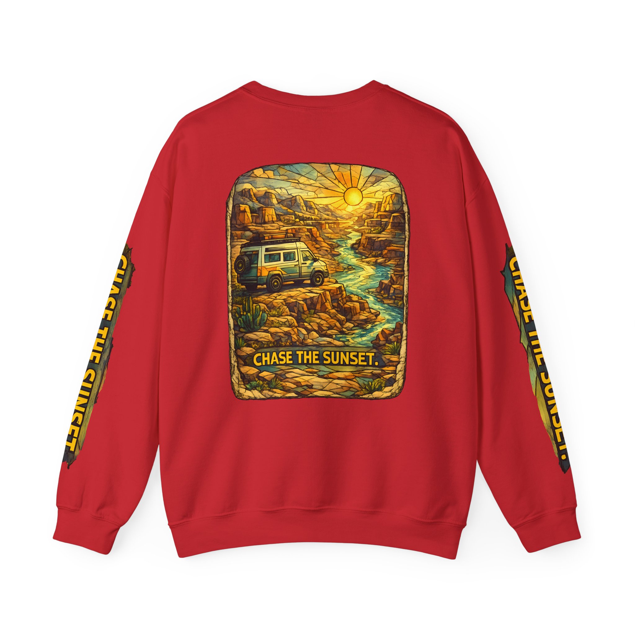 Unisex Heavy Blend™ Crewneck Sweatshirt — "Chase The Sunset" Design Cubic-Line