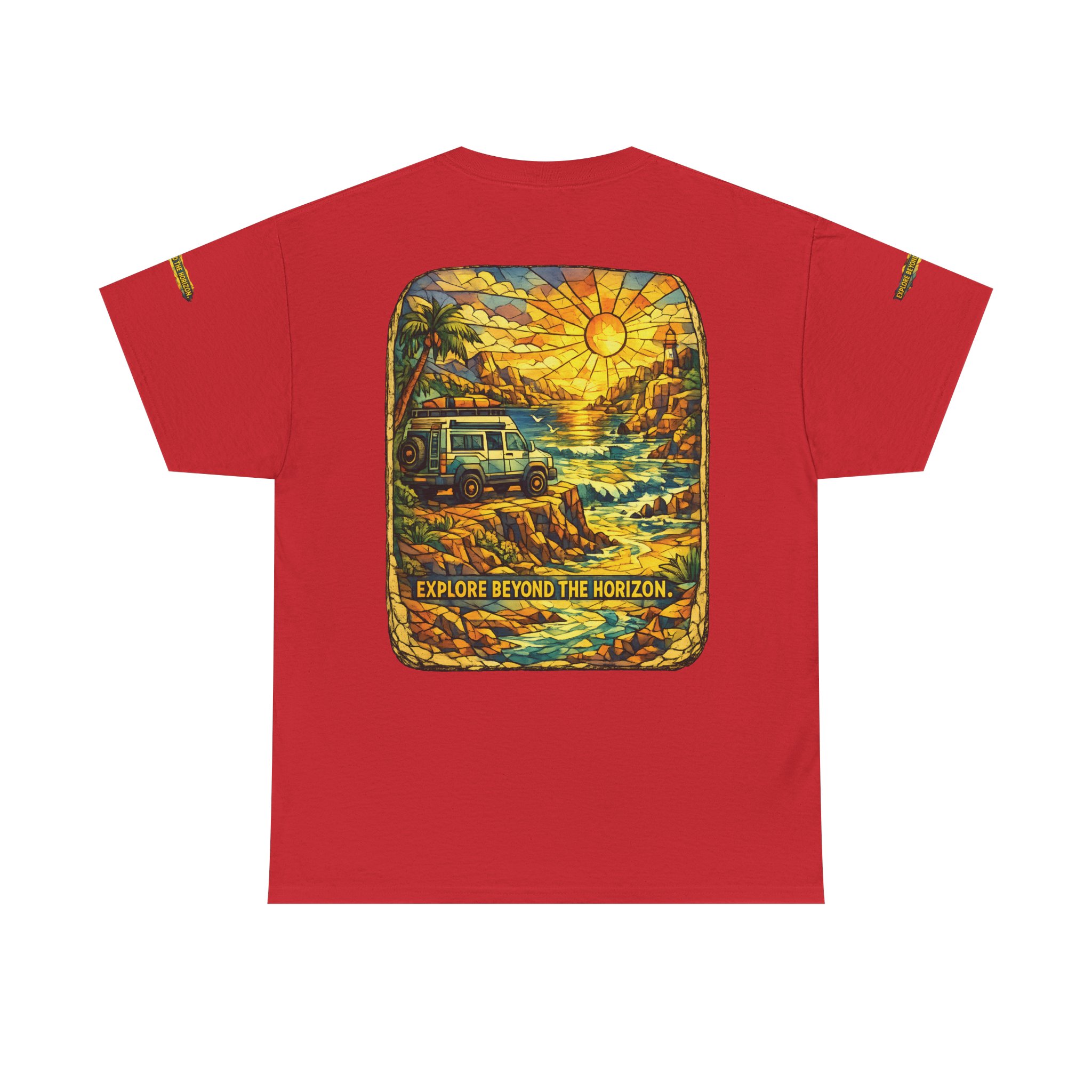 Unisex Heavy Cotton Tee — "Explore Beyond The Horizon" Design Cubic-Line