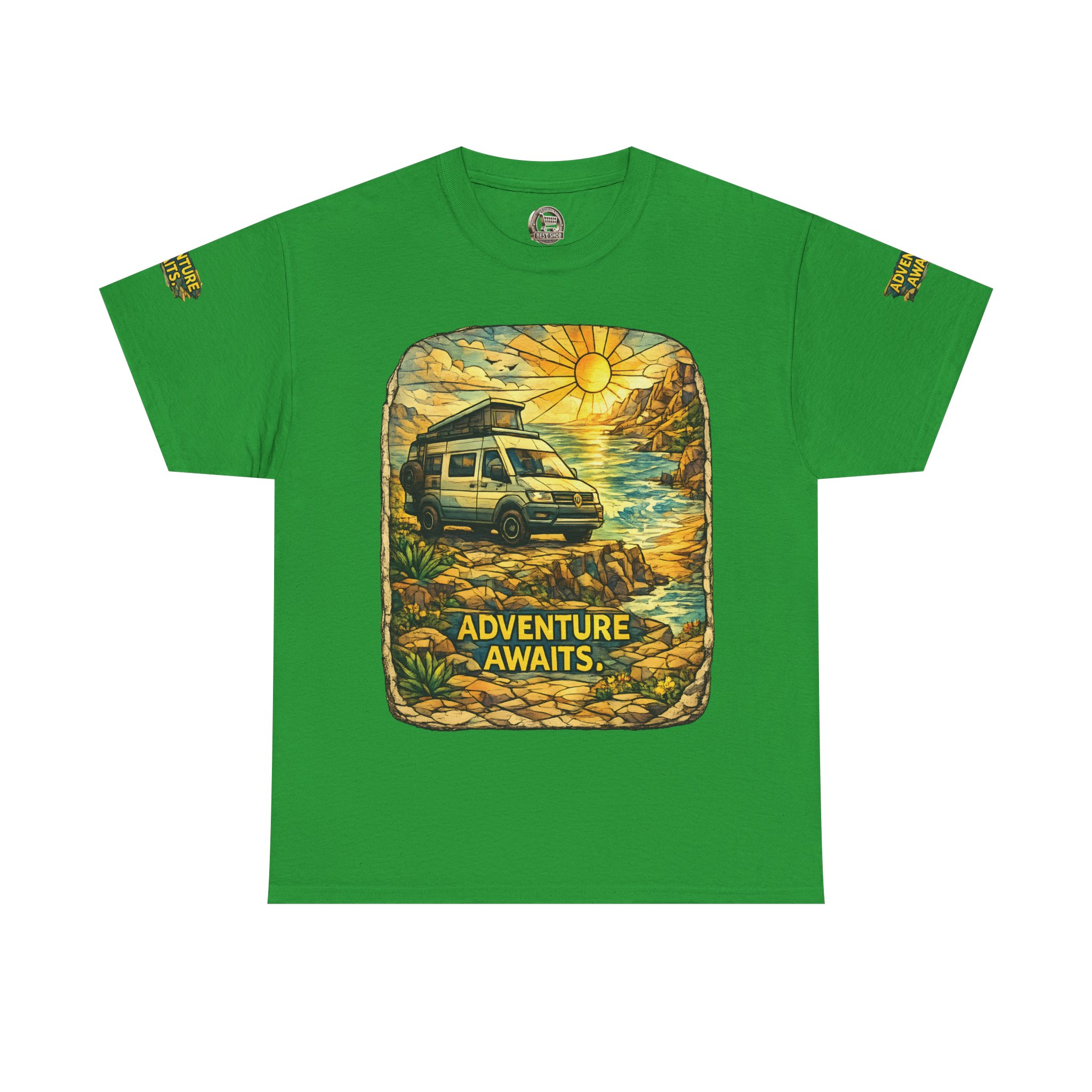 Unisex Heavy Cotton Tee — "Adventure Awaits" Design Cubic-Line