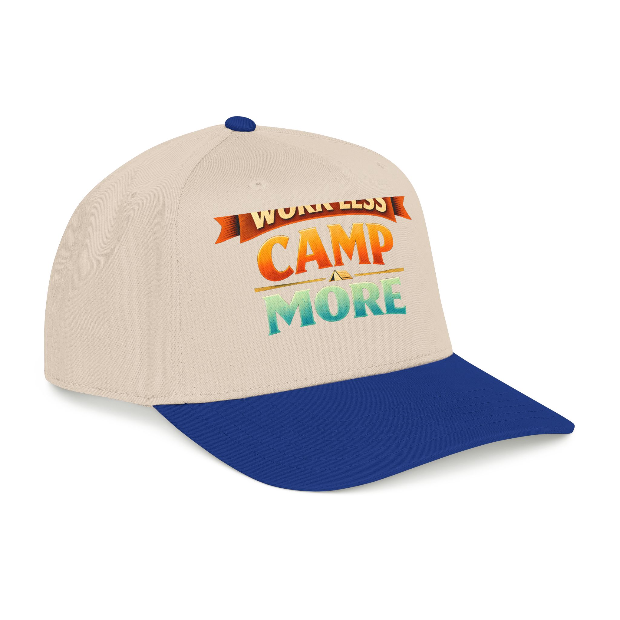 Baseball Cap - "Work Less-Camp More" Design Scenic-Line