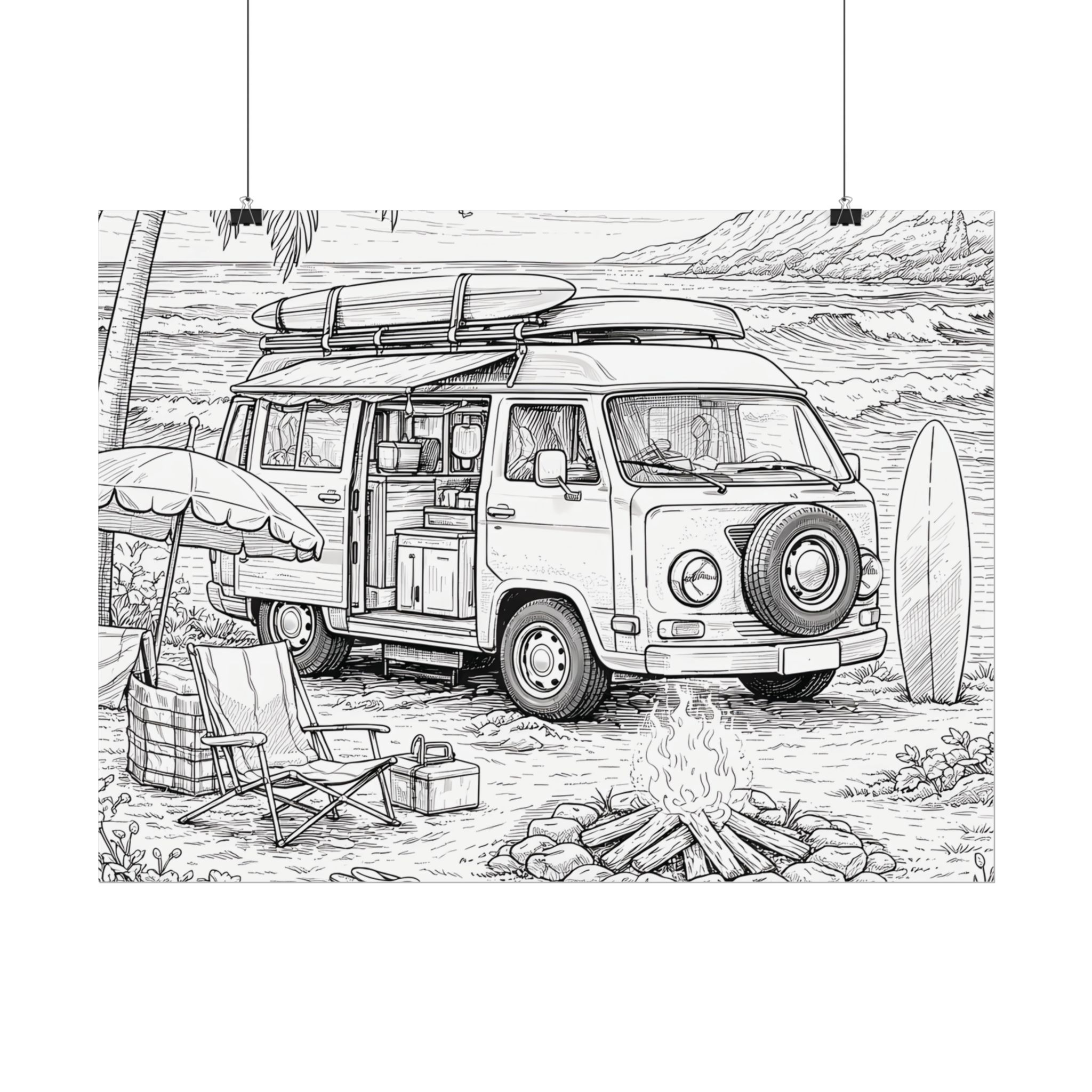 Campervan Poster — Vintage RV Camping Landscape Wall Art