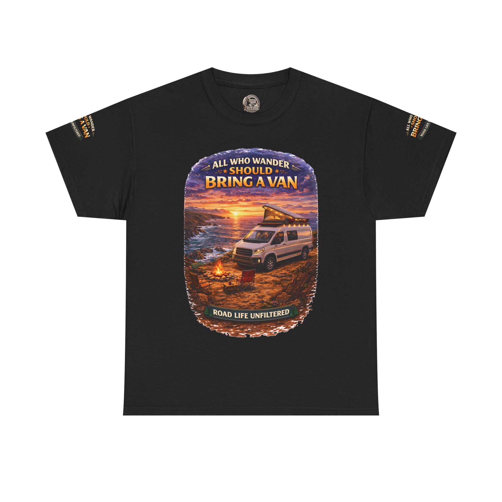 Unisex Heavy Cotton Tee — "All Who wander Should Bring A Van" Design Scenic-Line