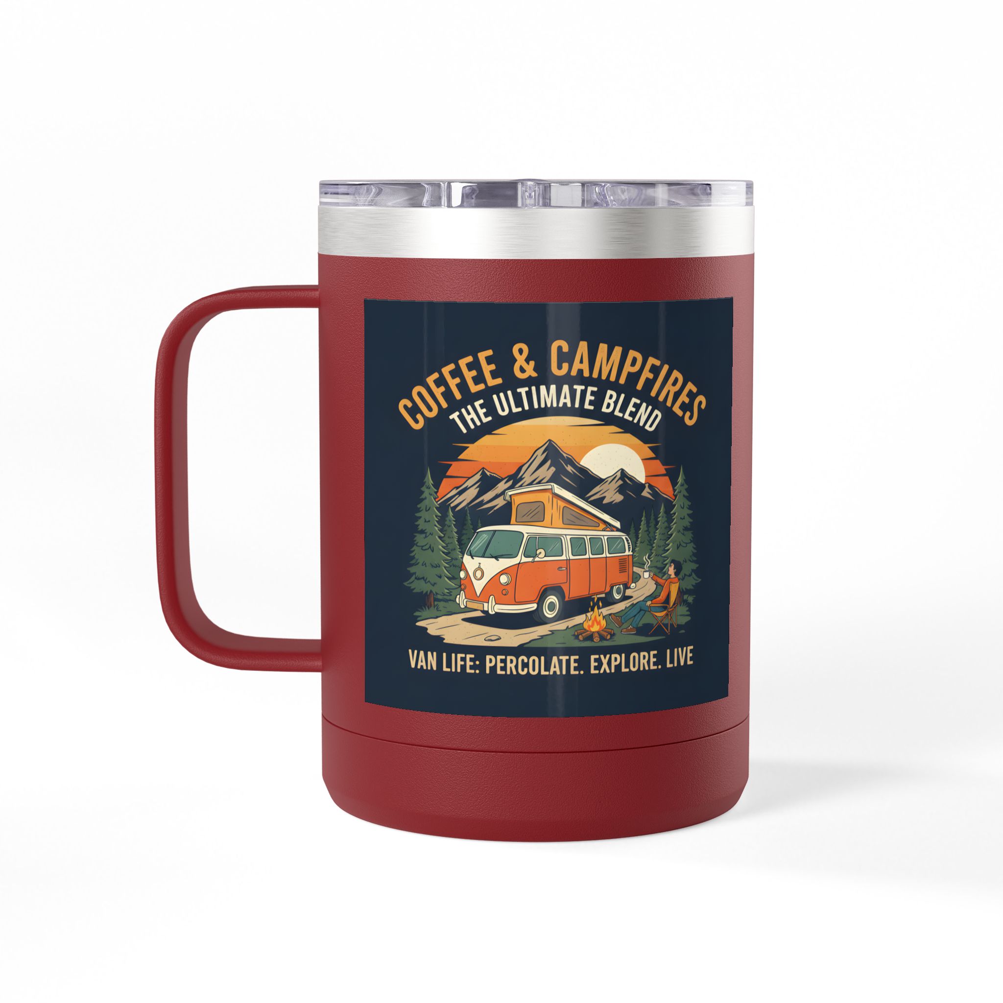 Coffee Mug Tumbler, 15oz — “Coffee & Campfires: The Ultimate Blend”