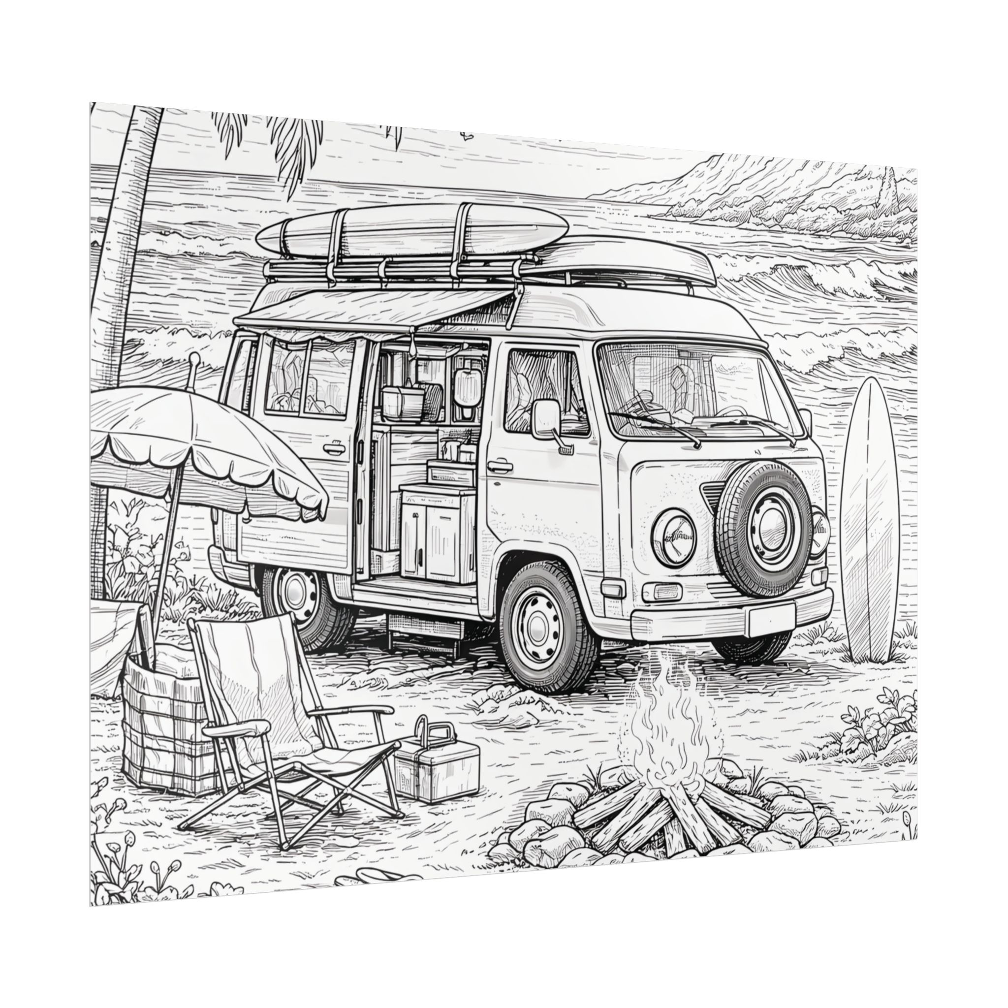 Campervan Poster — Vintage RV Camping Landscape Wall Art