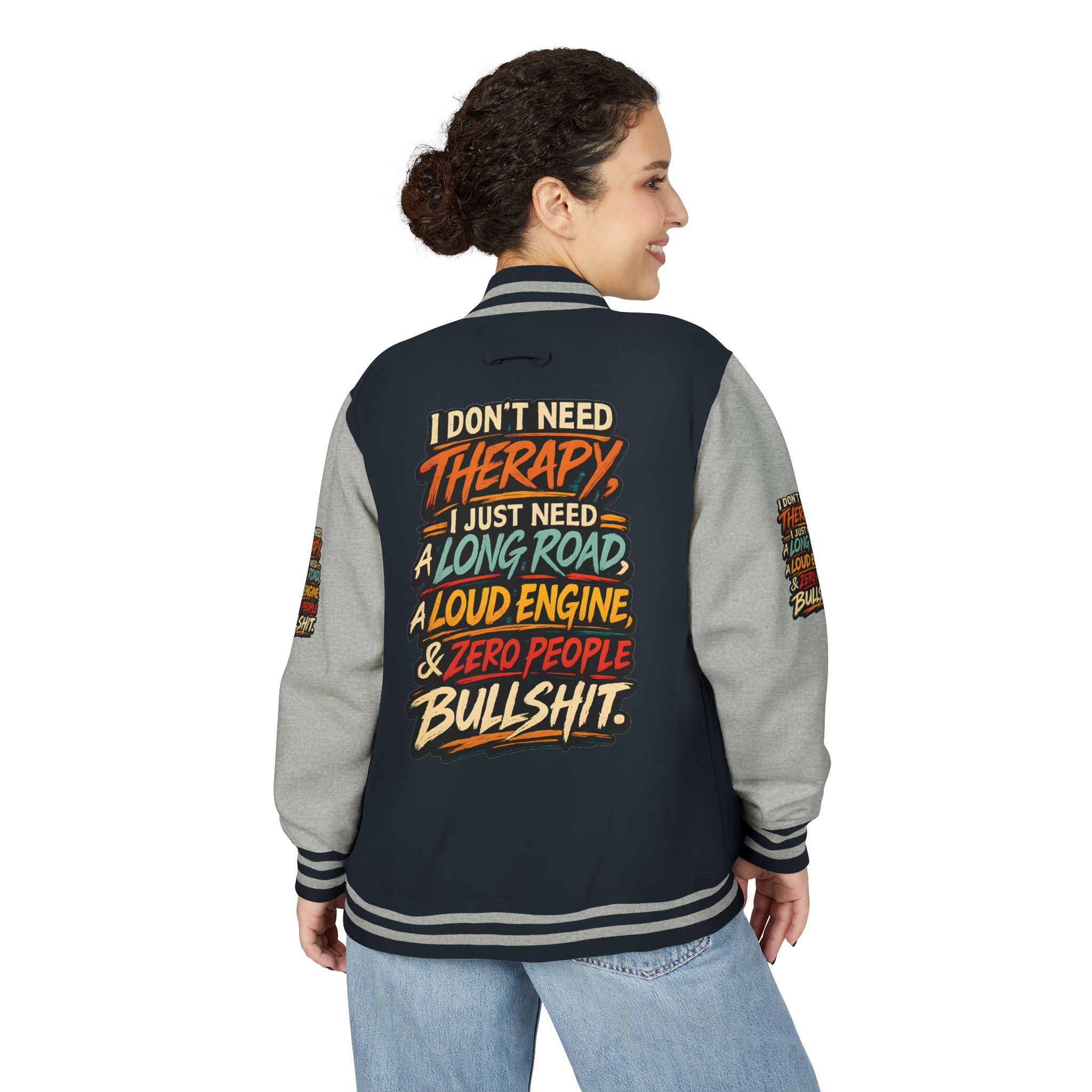 Unisex Heavyweight Letterman Jacket — "I Dont Need Therapy" Design F**K-Line