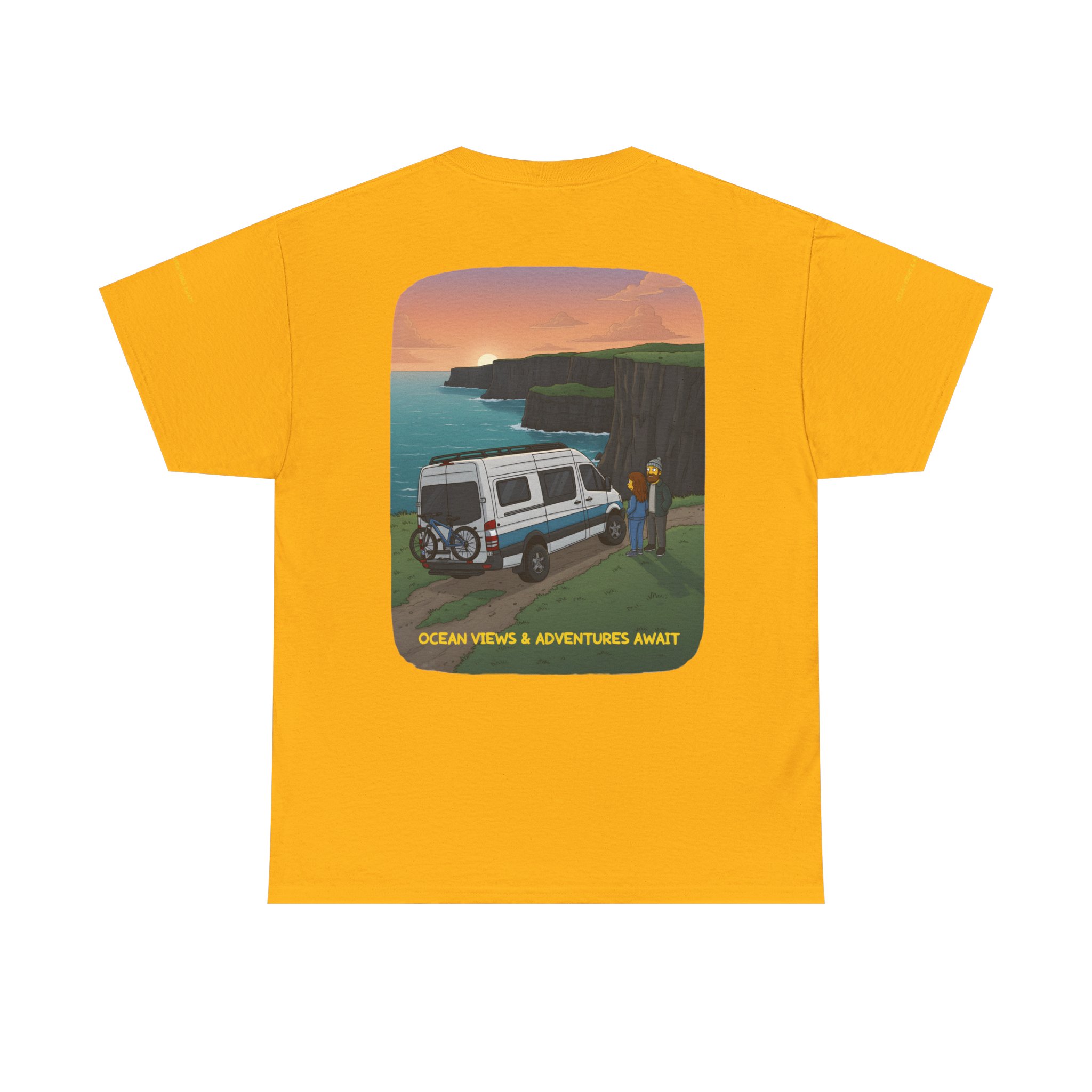 Unisex Heavy Cotton Tee — "Ocean Views-Adventures Awaits" Design Sitcom-Line