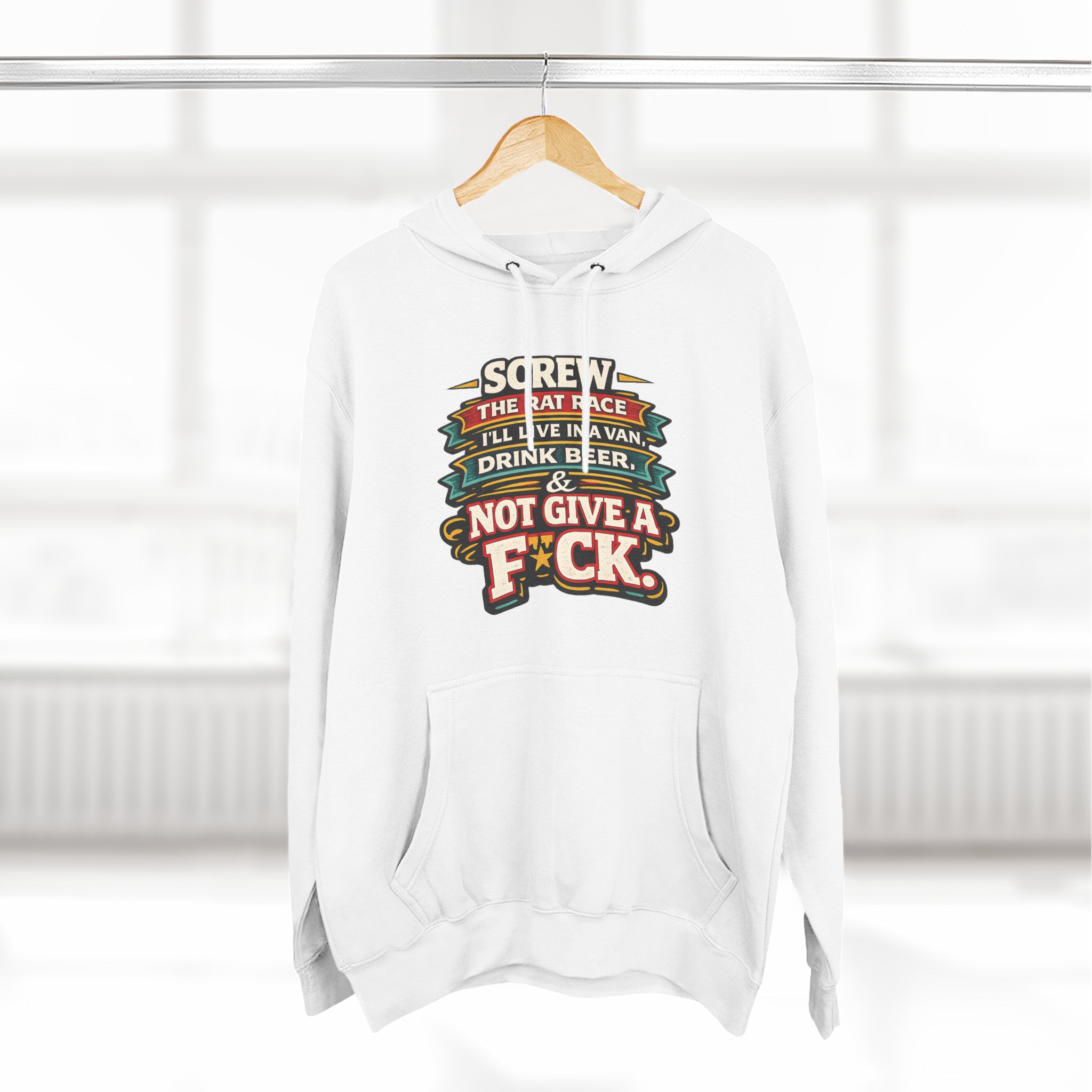 4643793508564531323_2048.jpeg Three-Panel Fleece Hoodie - "Screw The Rat Race" Design F**K-Line