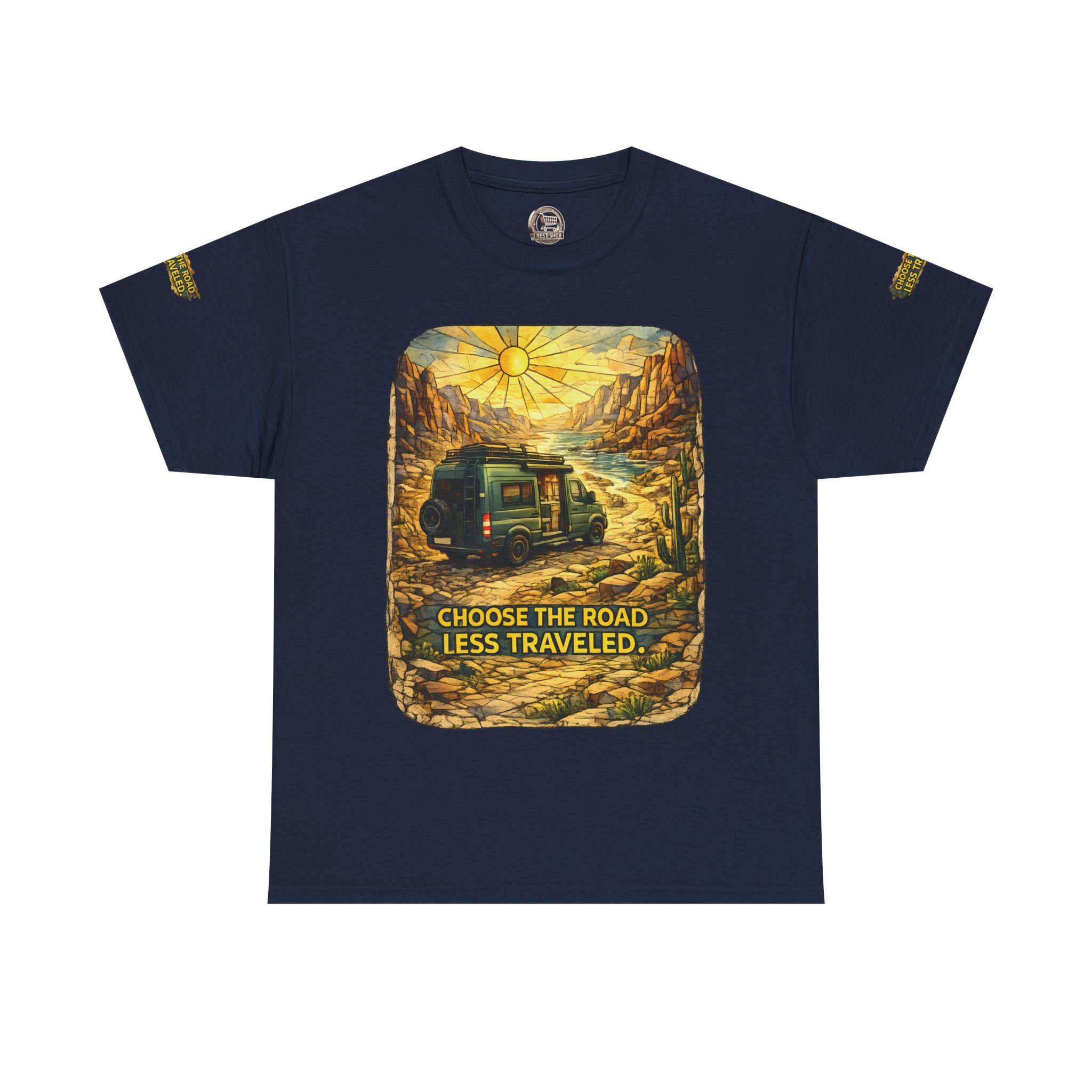 Unisex Heavy Cotton Tee — "Choose The Road Less Traveled" Design Cubic-Line