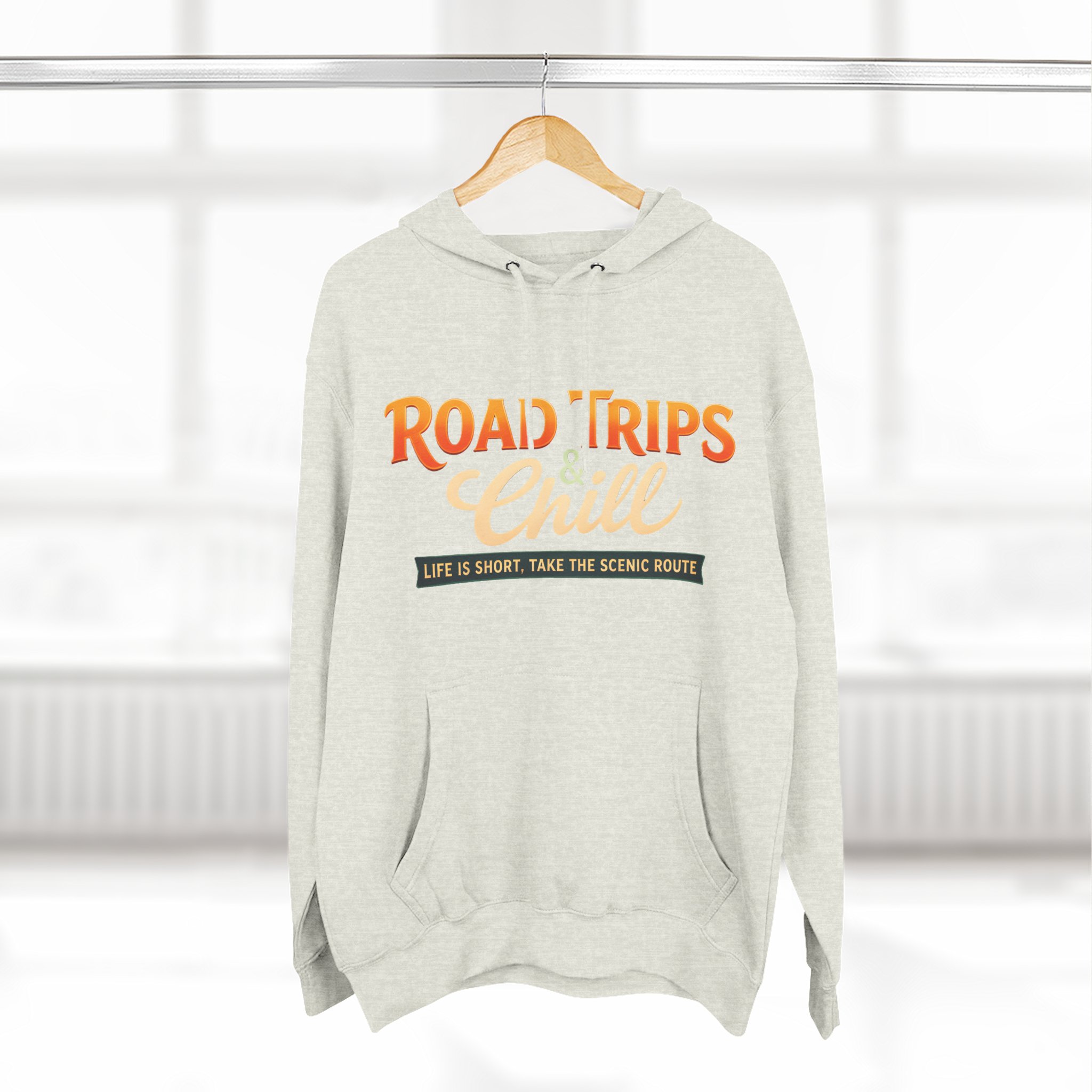Three-Panel Fleece Hoodie - "Road Trips & Chill" Design Scenic-Line