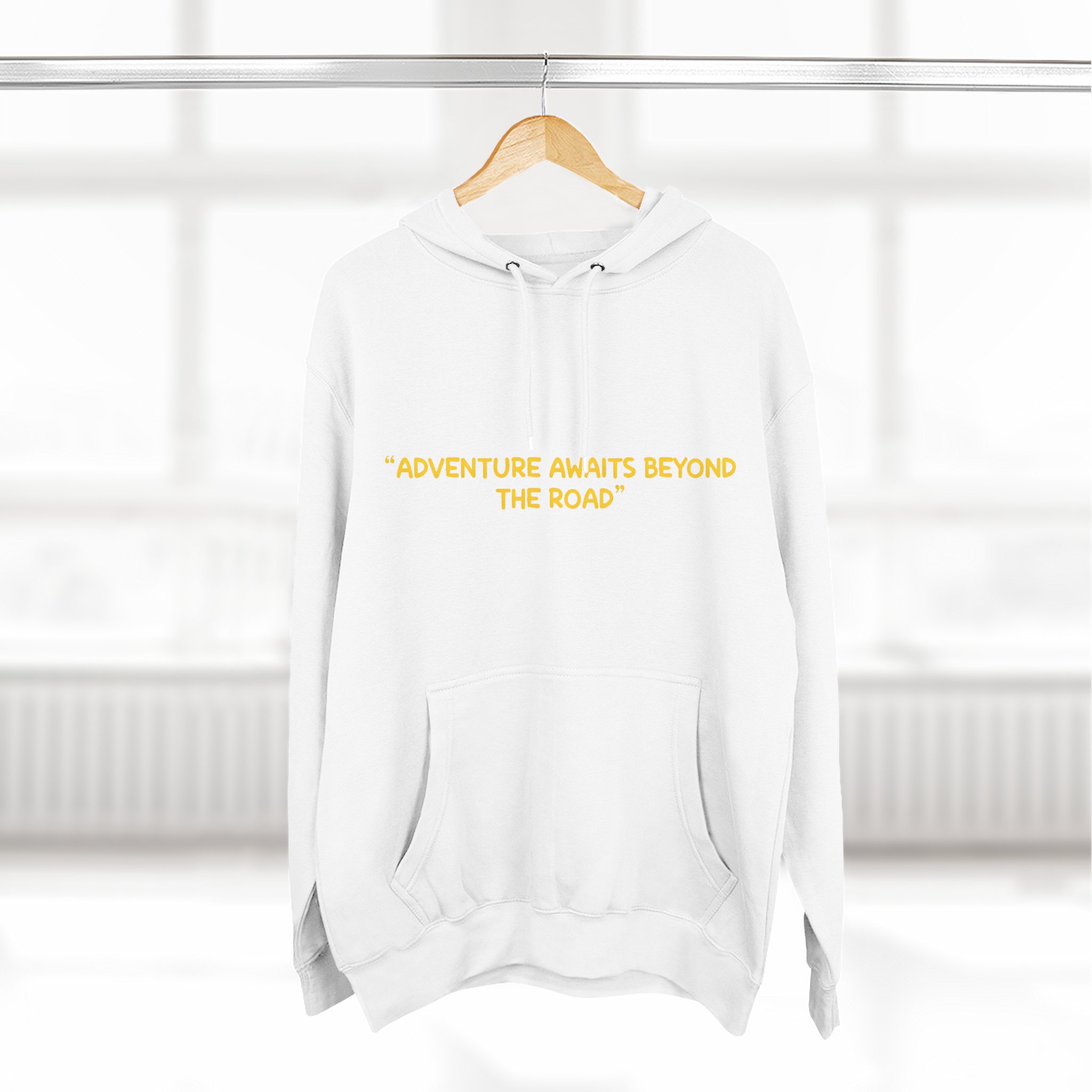 Three-Panel Fleece Hoodie - "Adventure Awaits Beyond The Road" Design Sitcom-Line