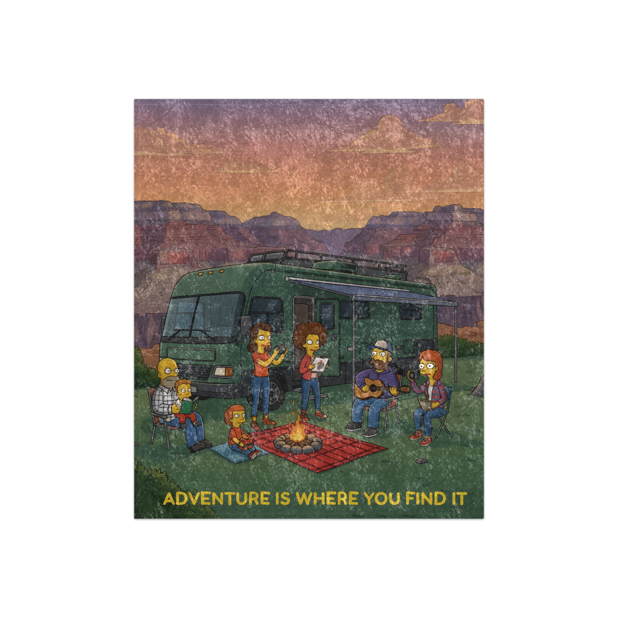 Crushed Velvet Blanket —"Adventure Is Where You Find It" Design Sitcom-Line (Campervan)
