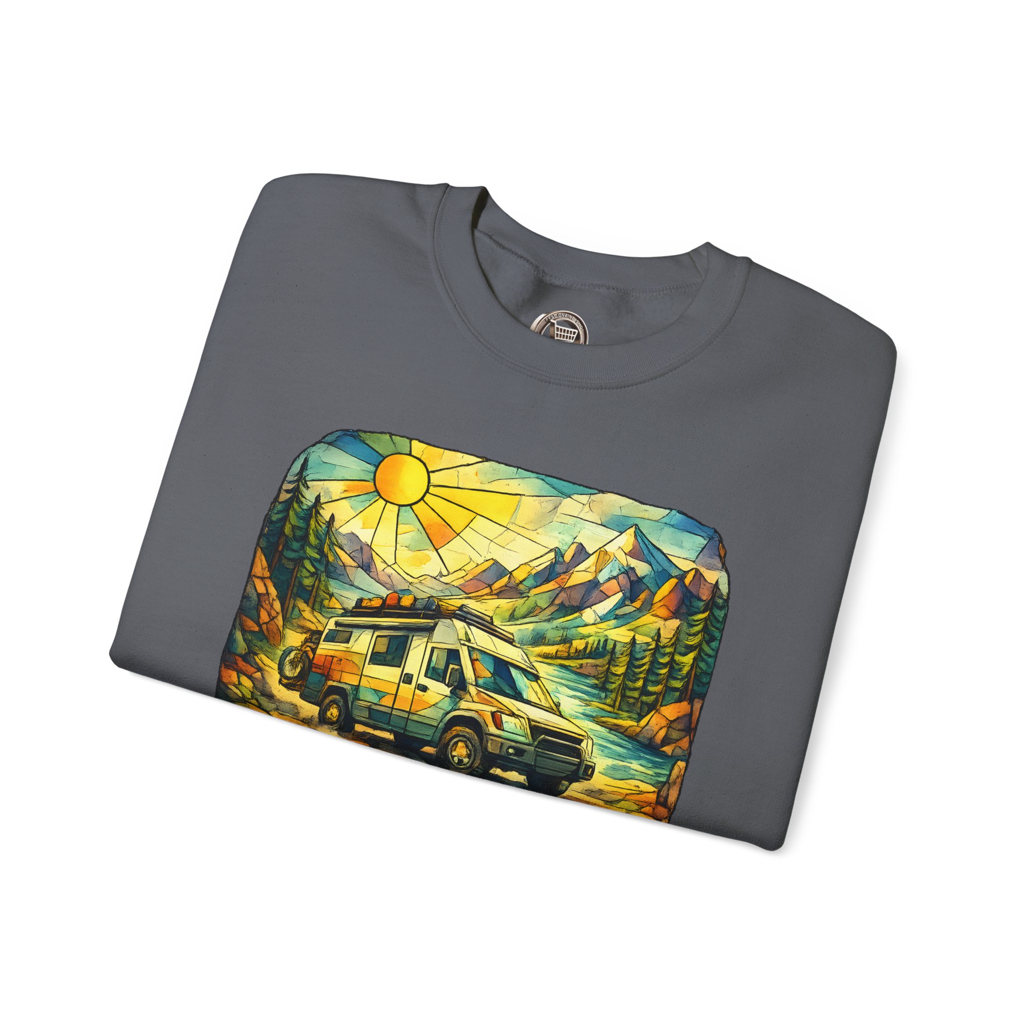 Unisex Heavy Blend™ Crewneck Sweatshirt — "Adventure More Worry Less" Design Cubic-Line