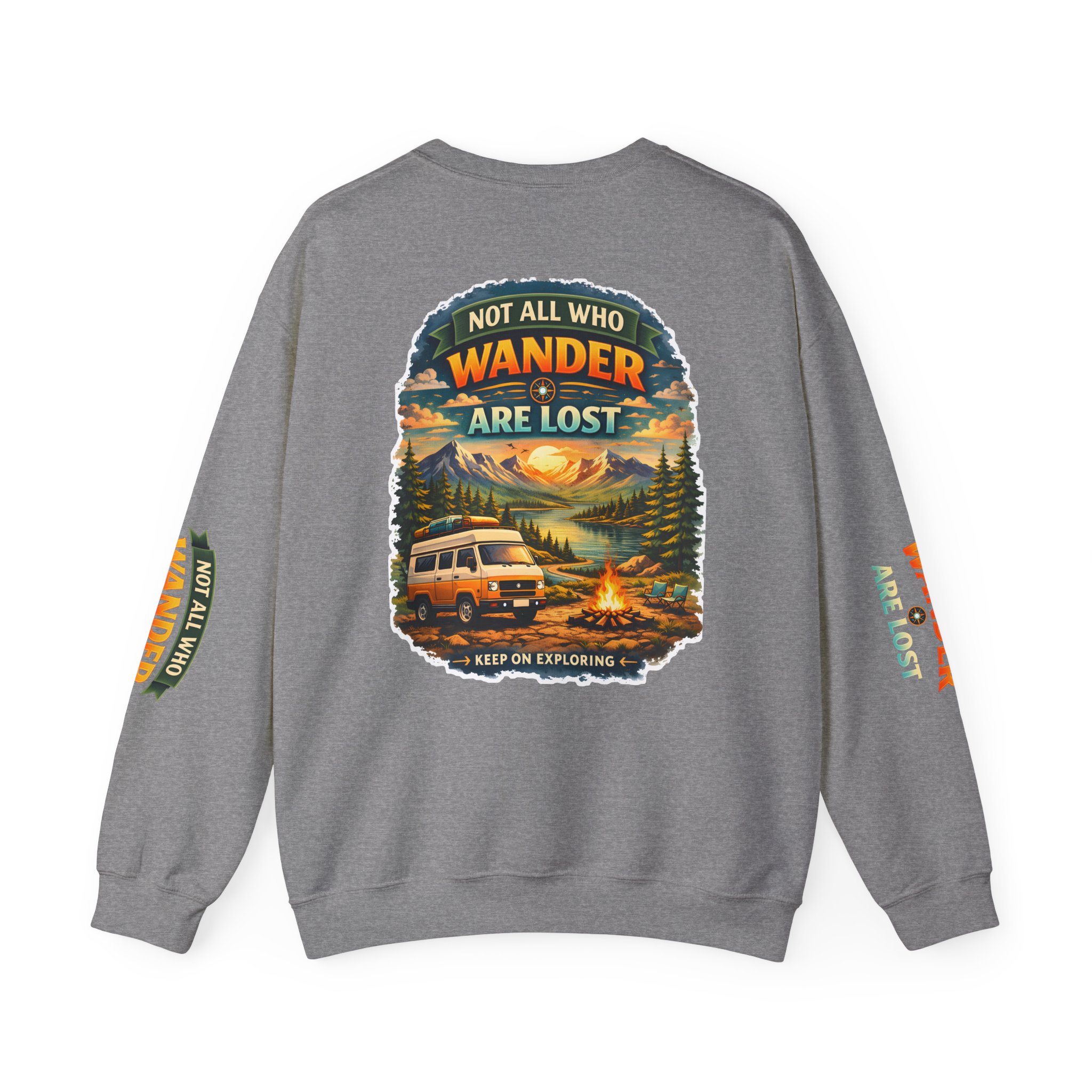 Unisex Heavy Blend™ Crewneck Sweatshirt — "Not All Who Wander Are Lost" Design Scenic-Line