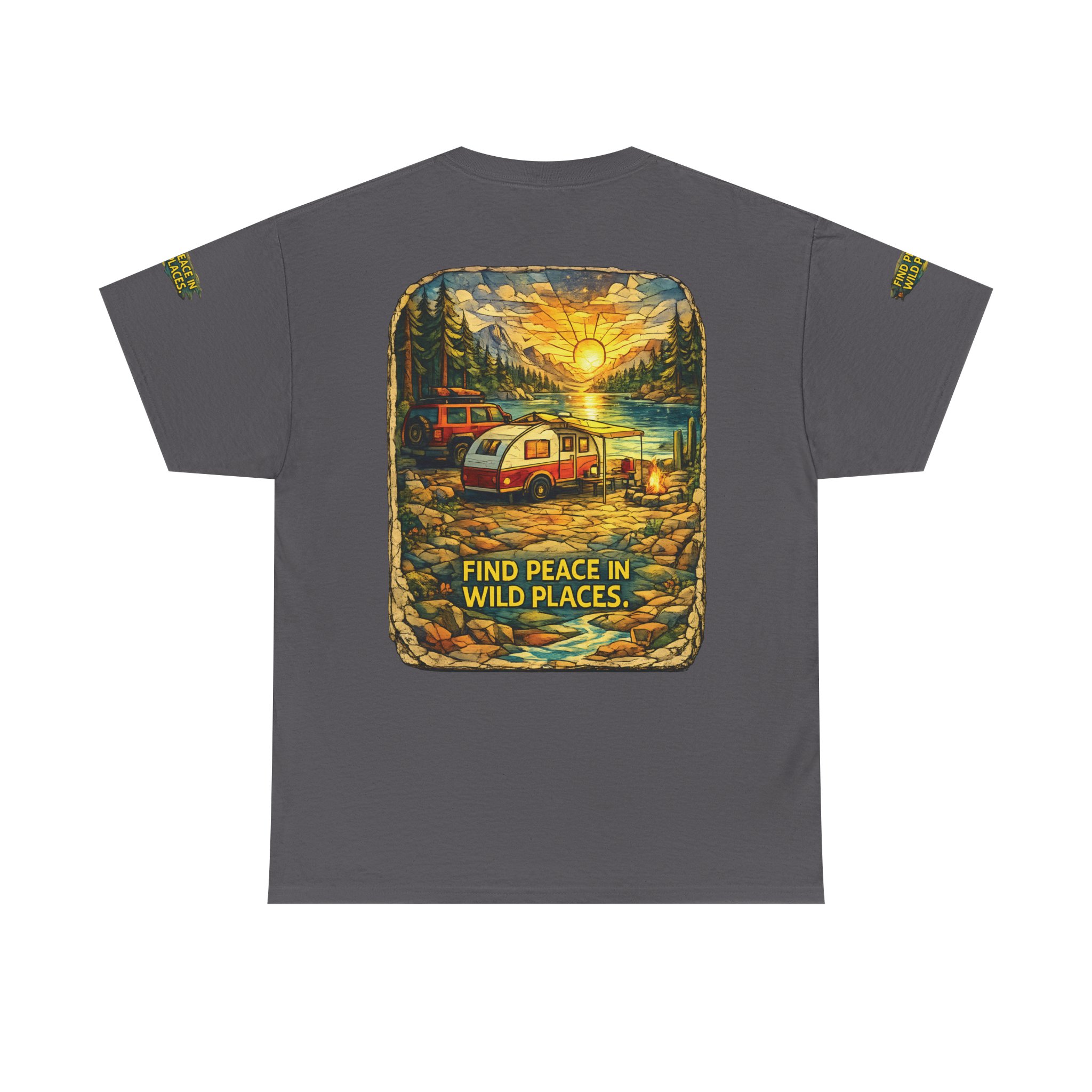 Unisex Heavy Cotton Tee — "Find Peace In Wild Places" Design Cubic-Line