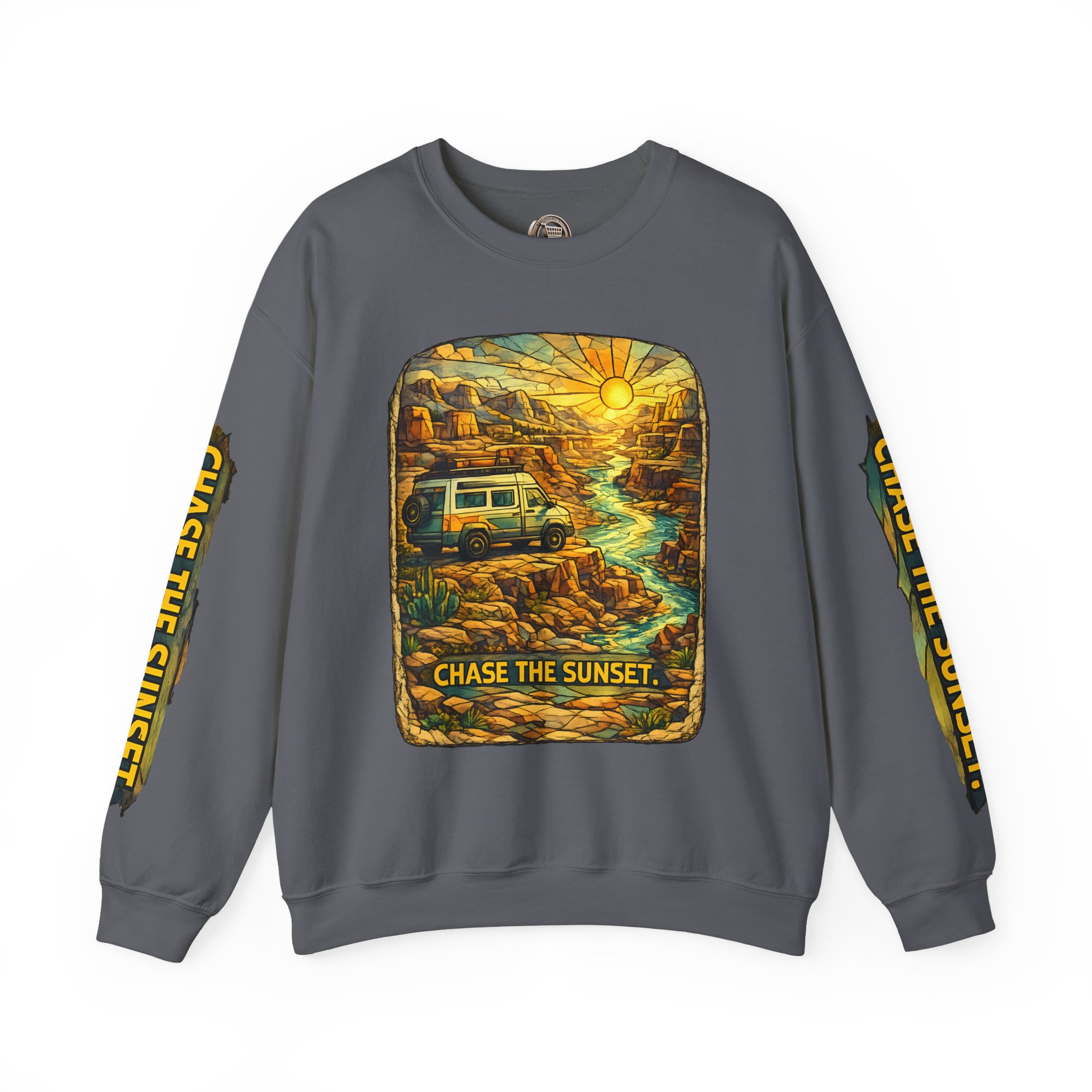 Unisex Heavy Blend™ Crewneck Sweatshirt — "Chase The Sunset" Design Cubic-Line