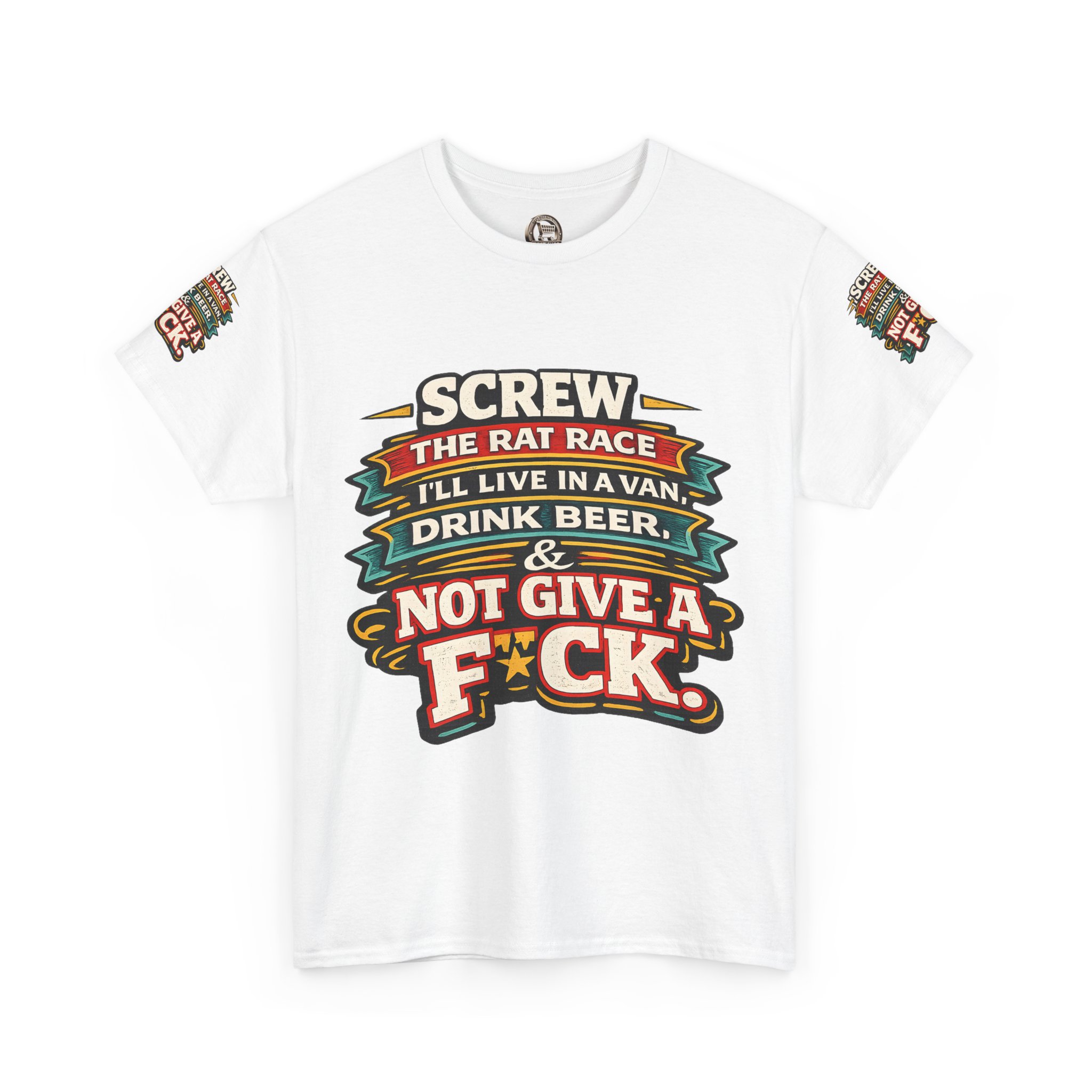 Unisex Heavy Cotton Tee — "Screw The Rat Race" Design F**K-Line