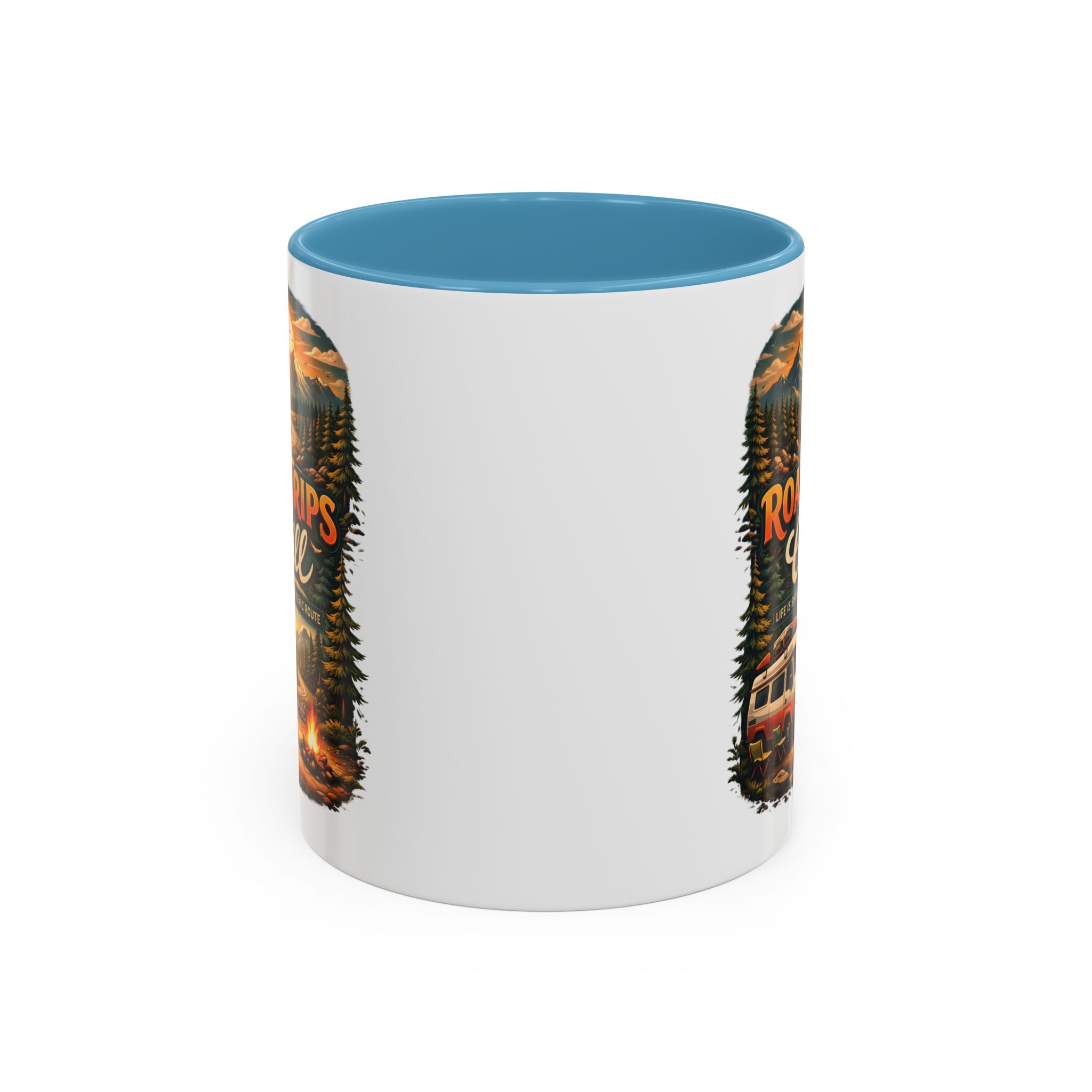 Accent Coffee Mug (11, 15oz) — "Road Trips & Chill" Design Scenic-Line