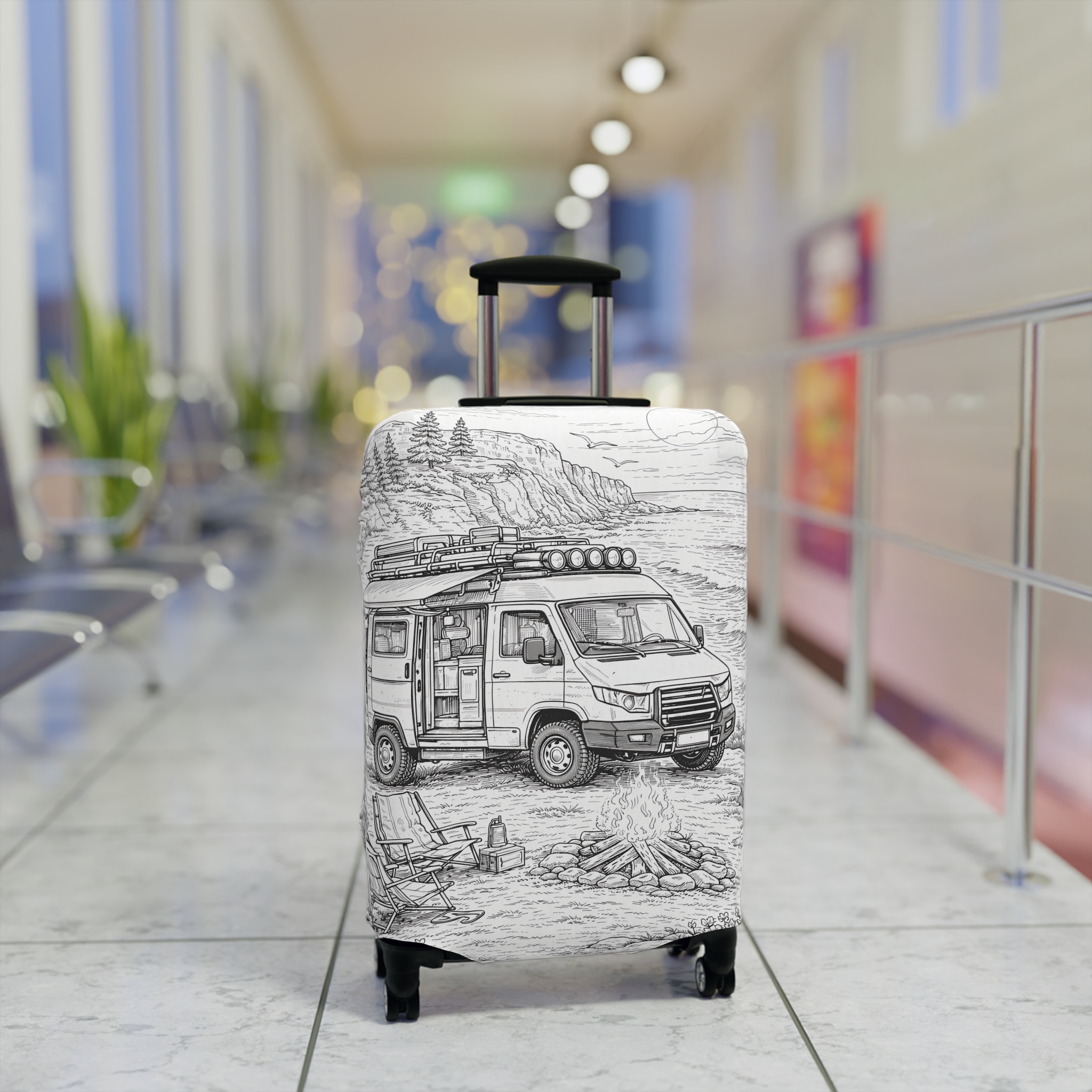 Luggage Cover — Adventure Camper Sketch Travel Suitcase