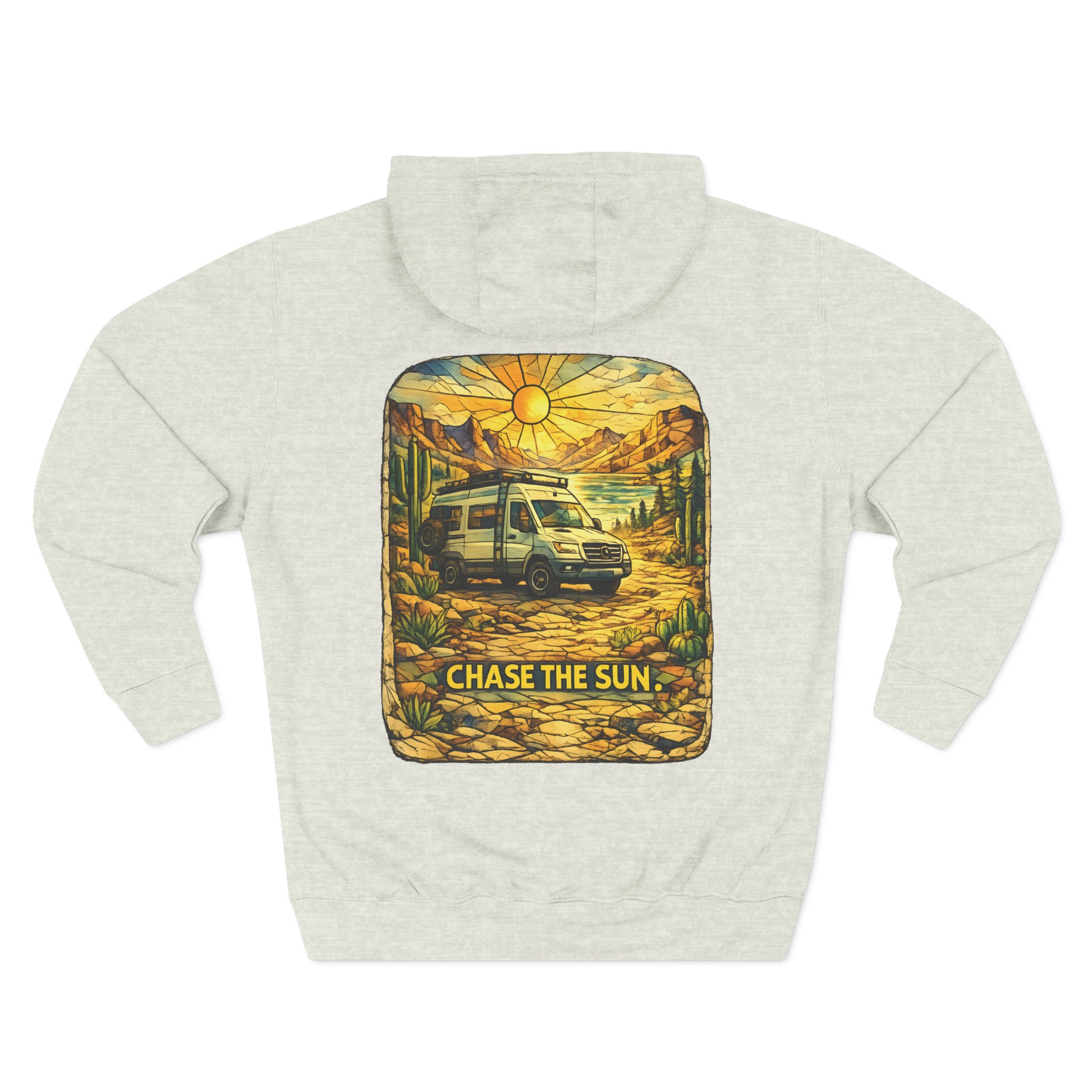 Three-Panel Fleece Hoodie - "Chase The Sun" Design Cubic-Line