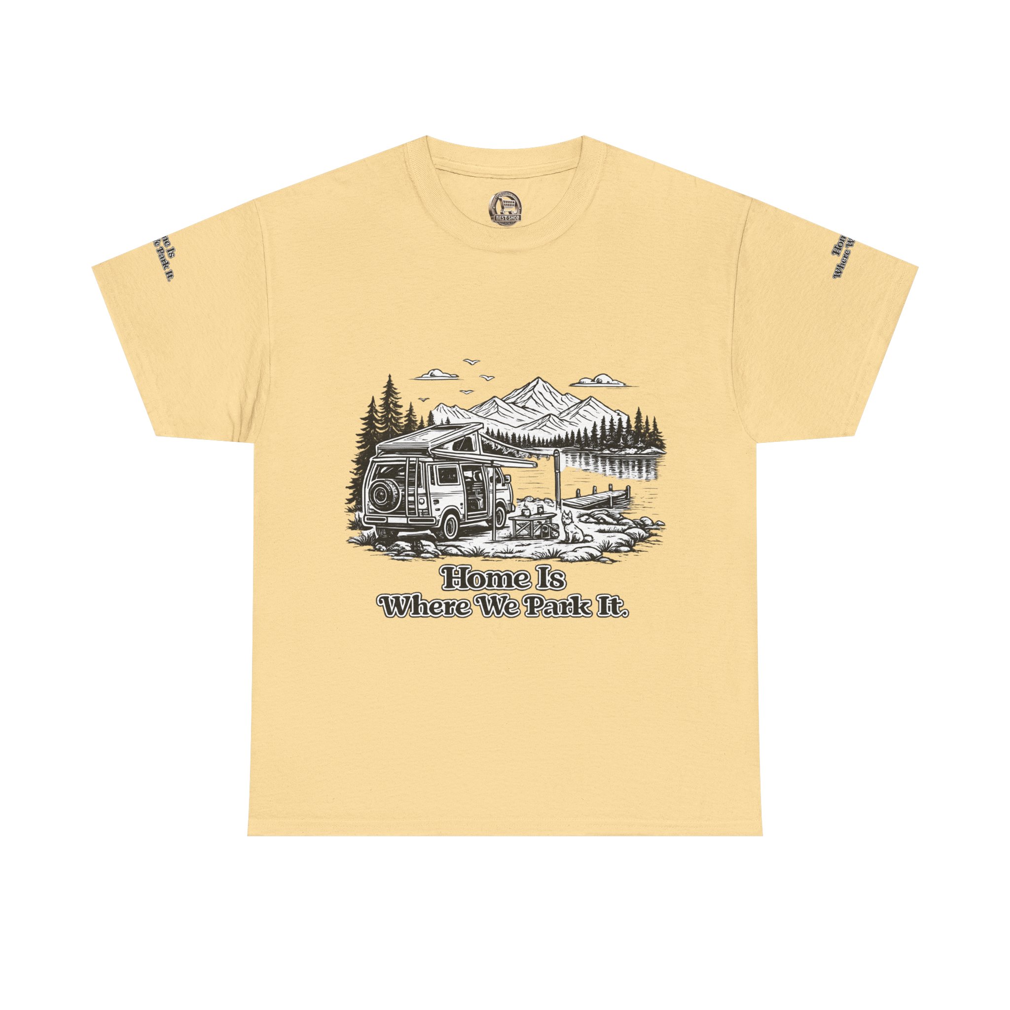 Unisex Heavy Cotton Tee — "Home Is Where You Park It" Design Minimal-Line