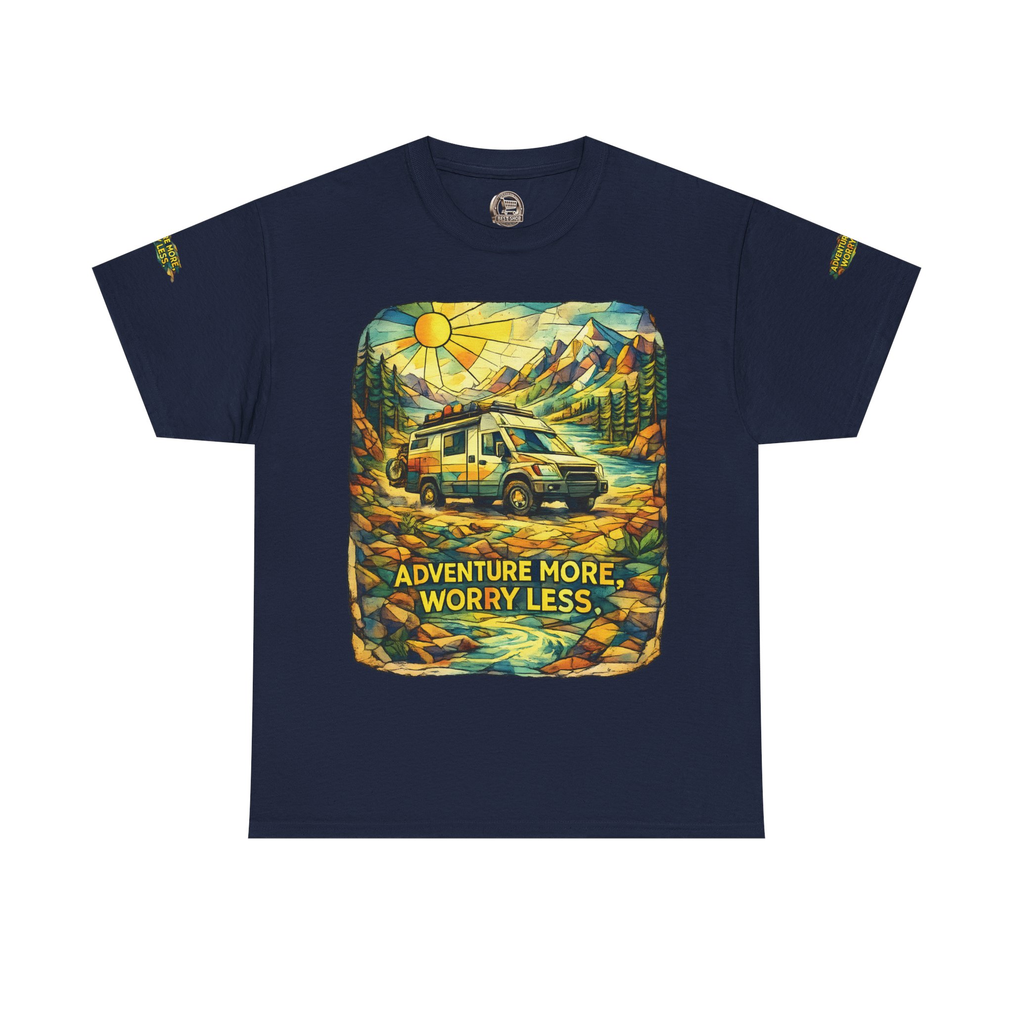 4674678560703713679_2048.jpeg Unisex Heavy Cotton Tee — "Adventure More Worry Less" Design Cubic-Line