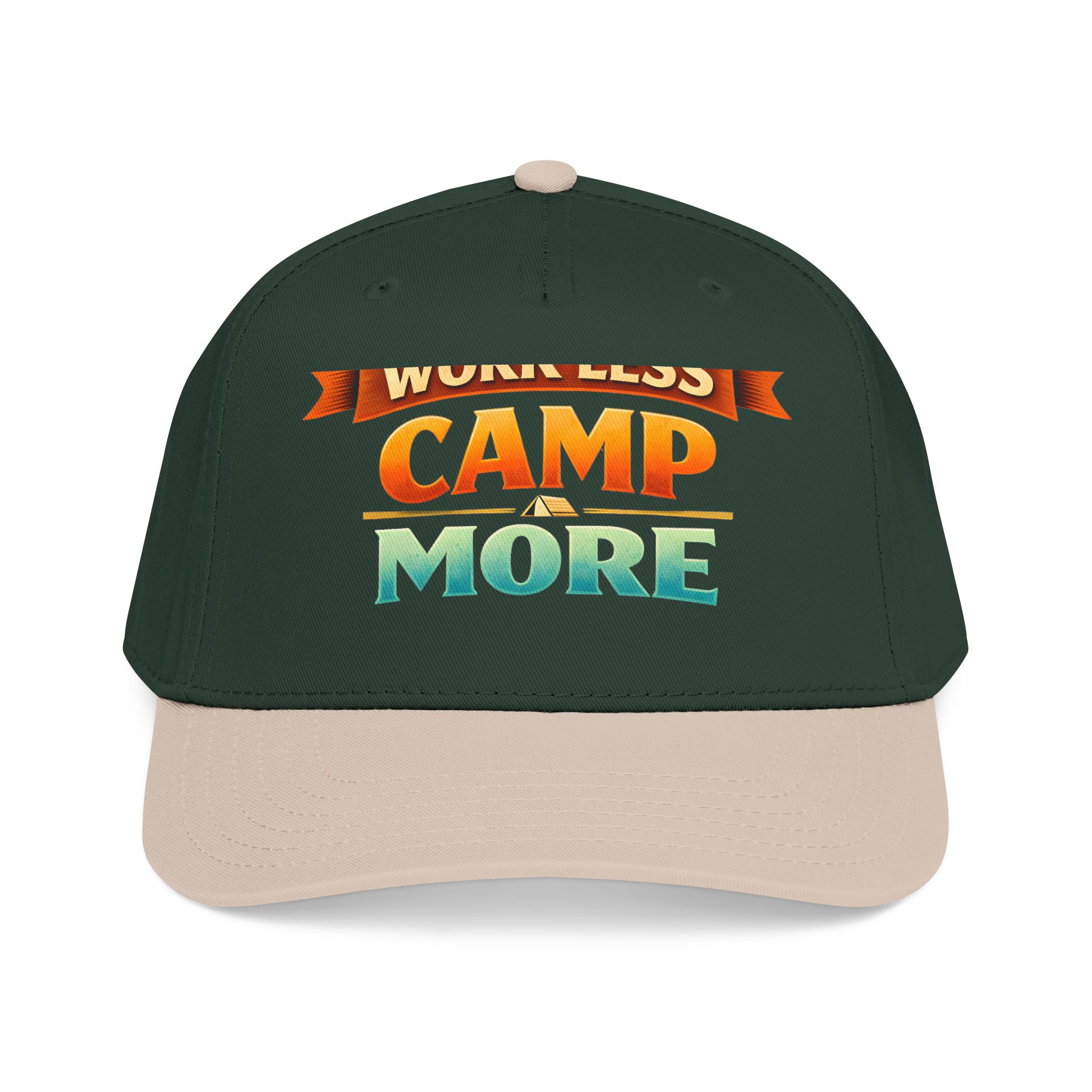 Baseball Cap - "Work Less-Camp More" Design Scenic-Line