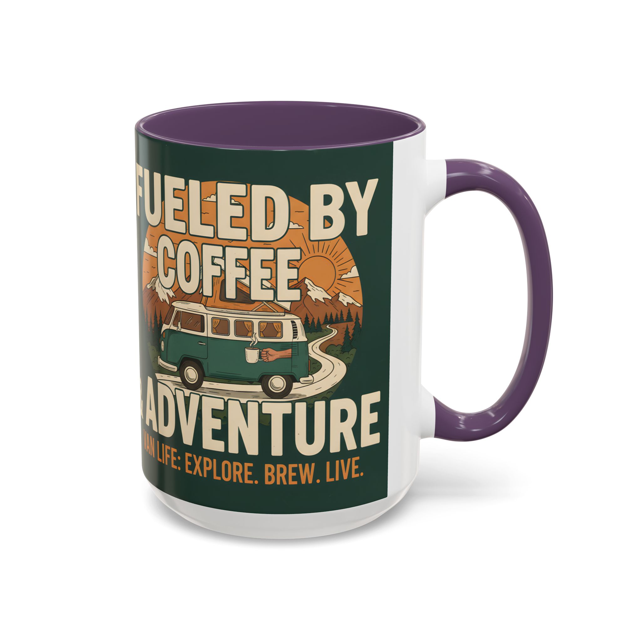 Accent Coffee Mug (11, 15oz) — "Fueled by Coffee & Adventure"