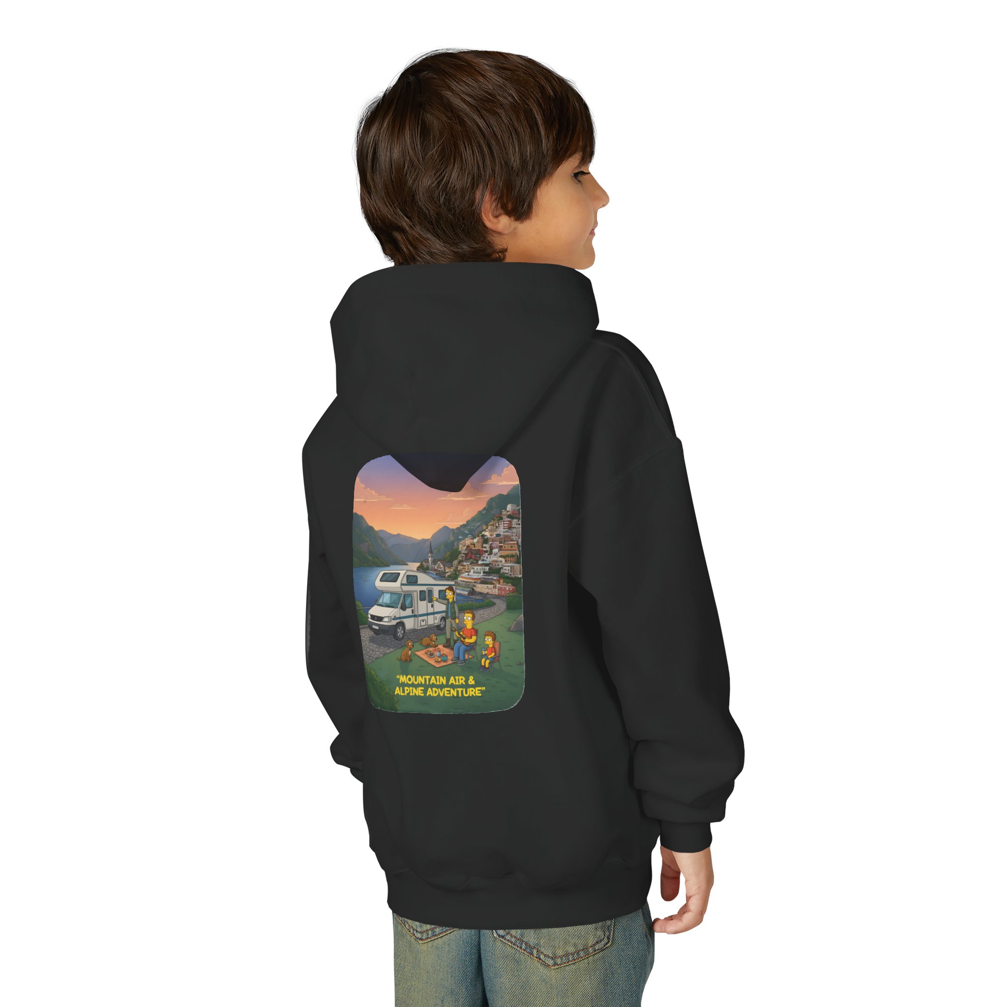 Youth Hoodie(Gildan) – "Mountain Air-Alpine Adventure" (Design Sitcom-Line)