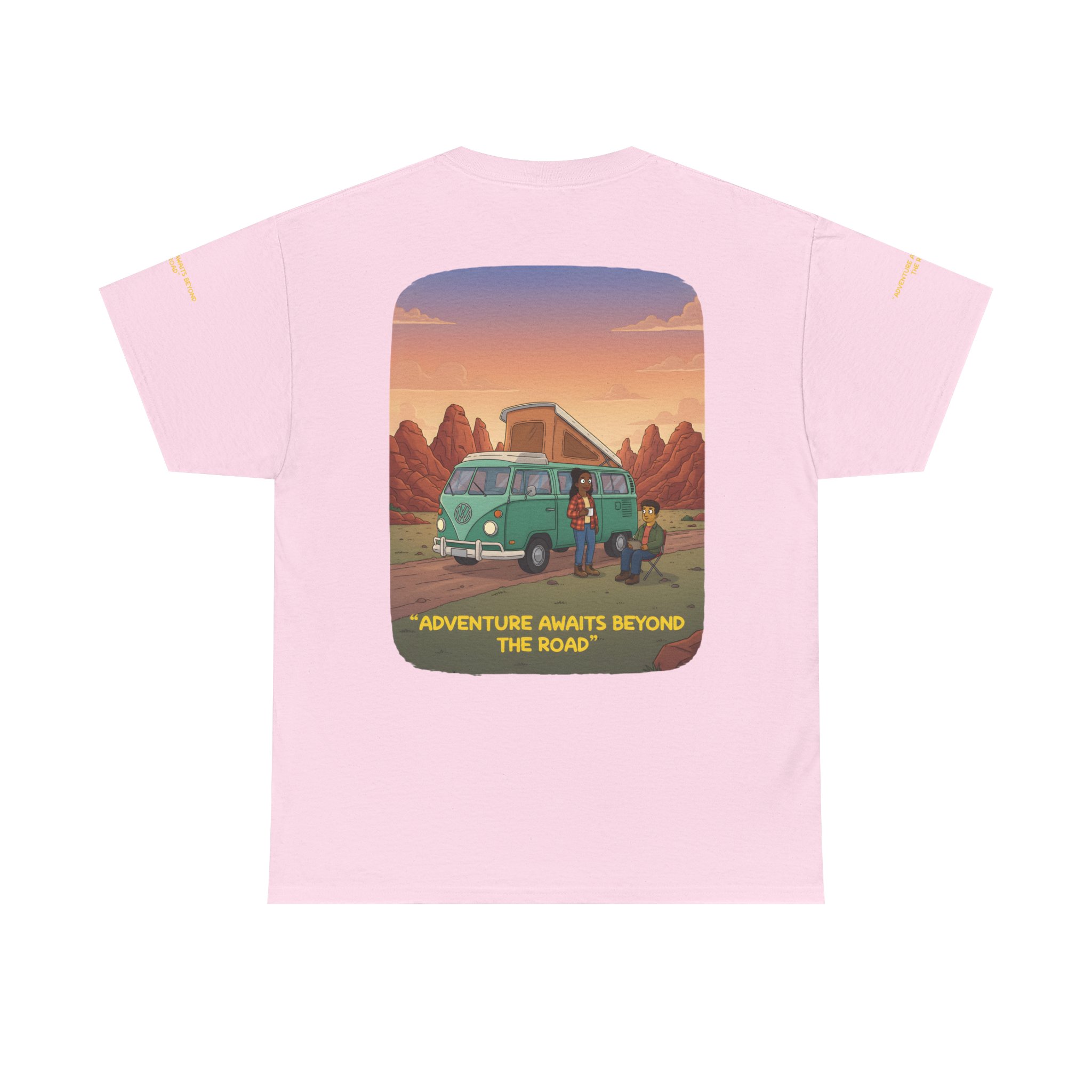 Unisex Heavy Cotton Tee — "Adventure Awaits Beyond The Road" Design Sitcom-Line