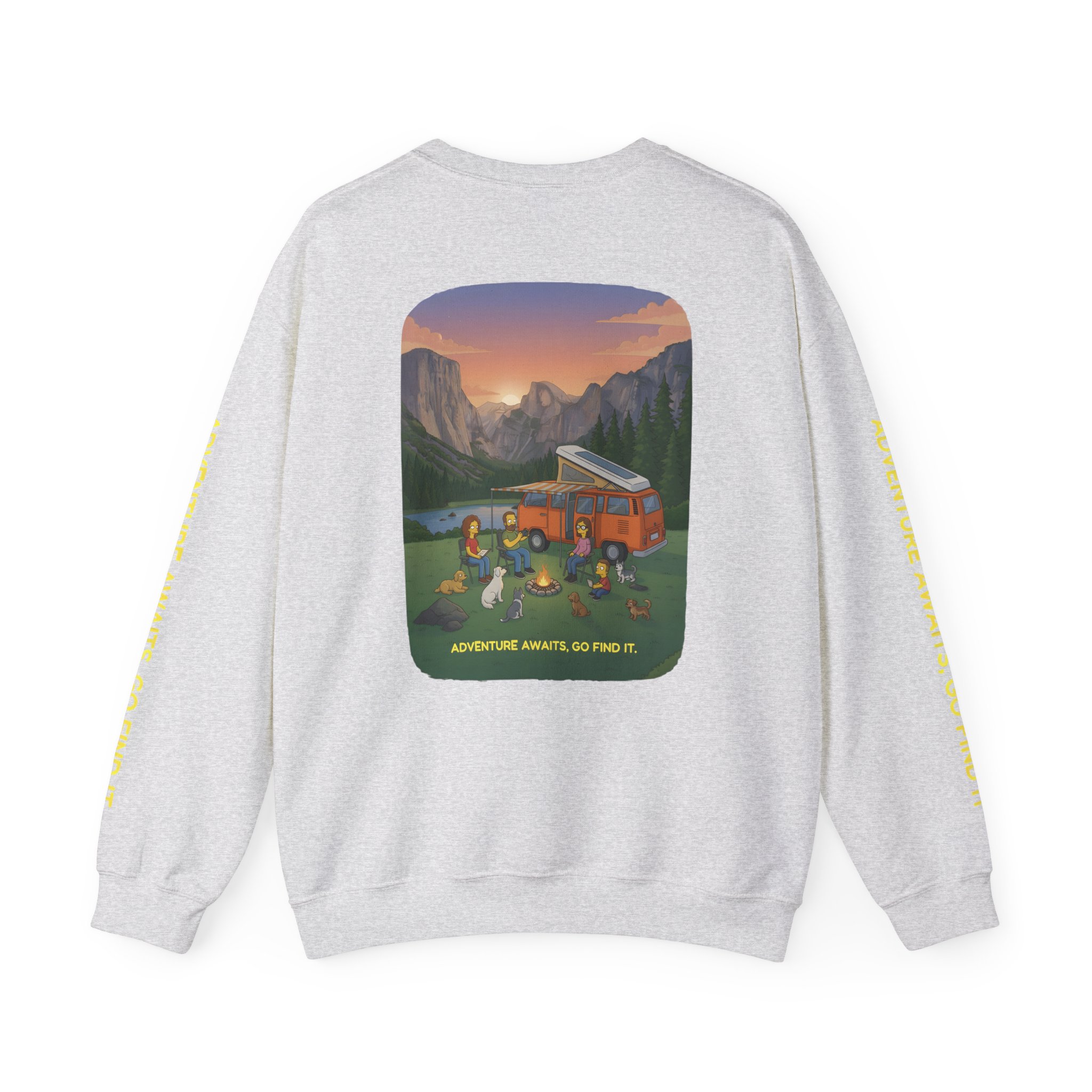 Unisex Heavy Blend™ Crewneck Sweatshirt — "Adventure Awaits-Go Find It"" Design Sitcom-Line
