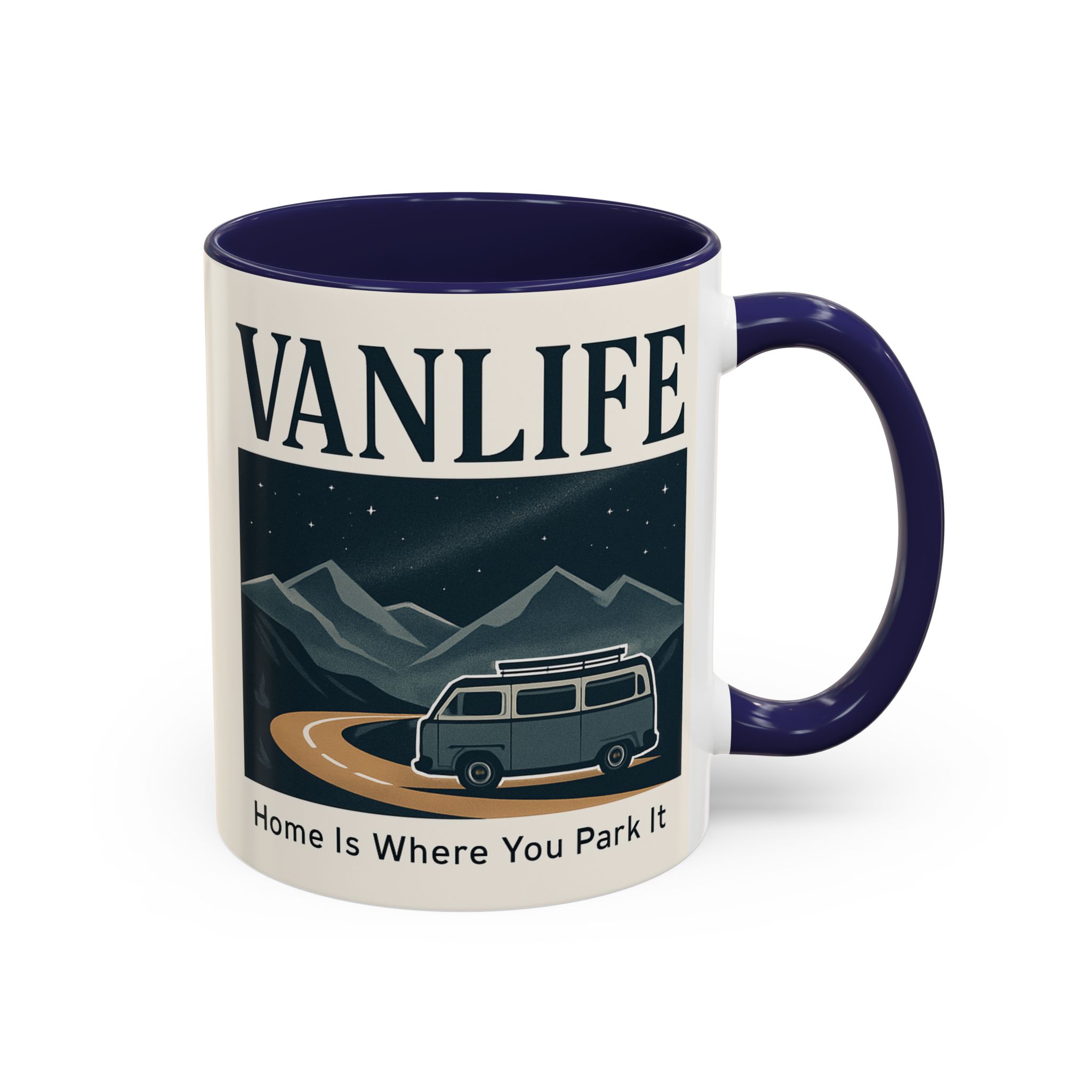 Coffee Mug — "Vanlife - Home Is Where You Park It" Accent Campervan Travel Mug
