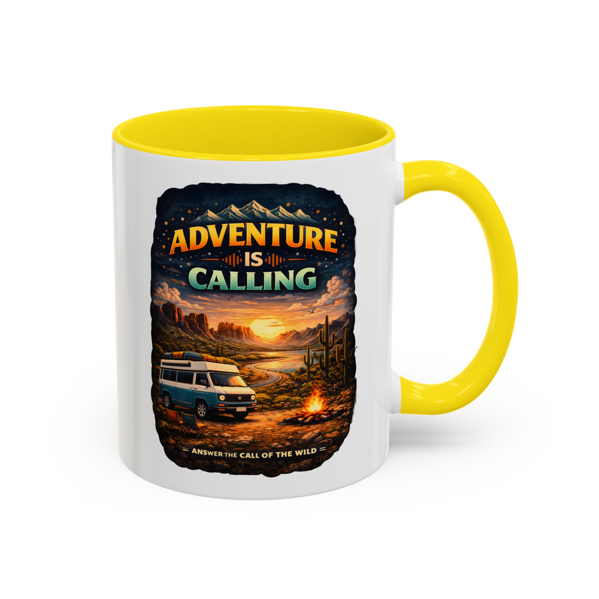 Accent Coffee Mug (11, 15oz) — "Adventure Is Calling" Design Scenic-Line