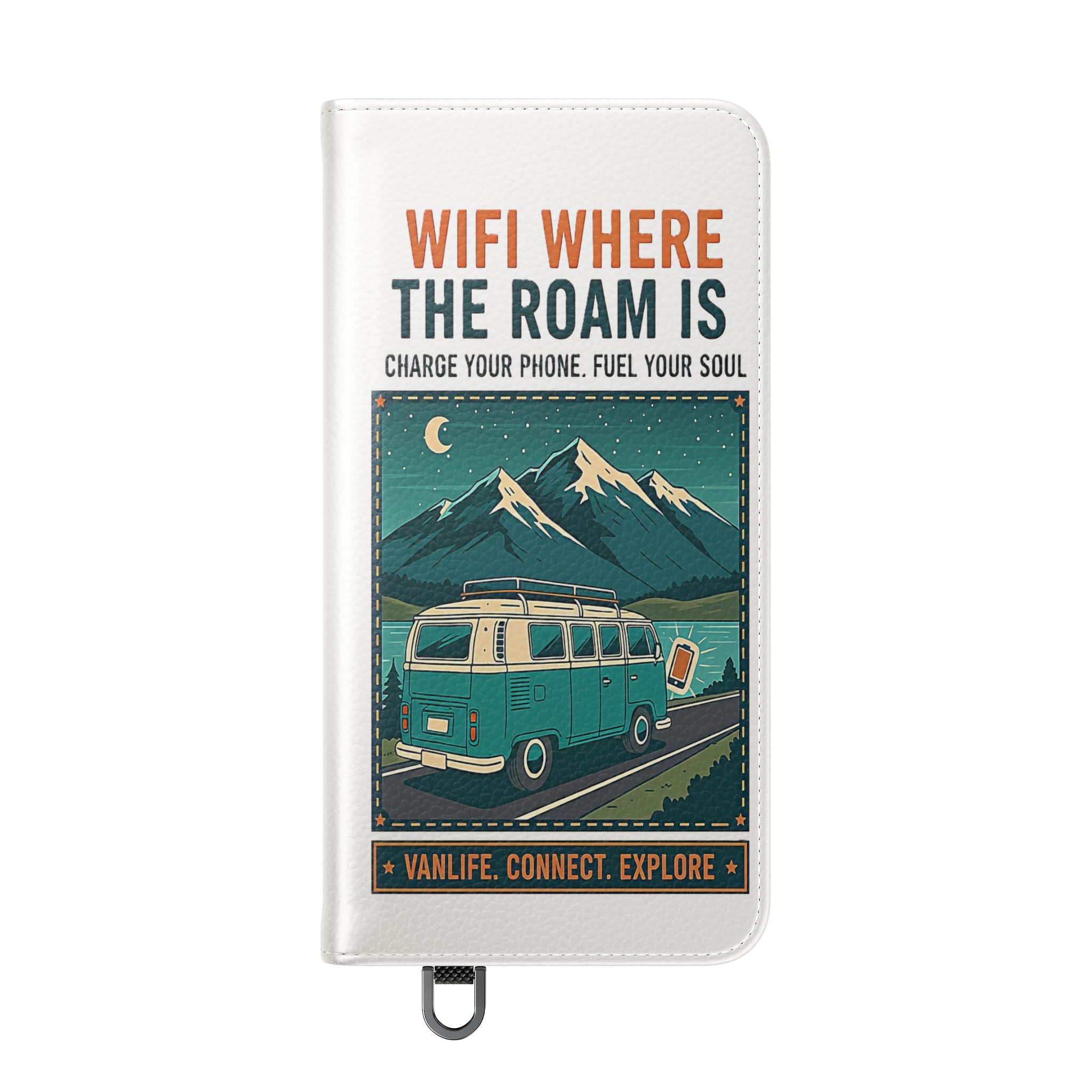 Flip Phone Case — “WiFi Where the Roam Is” Vanlife Wallet Case