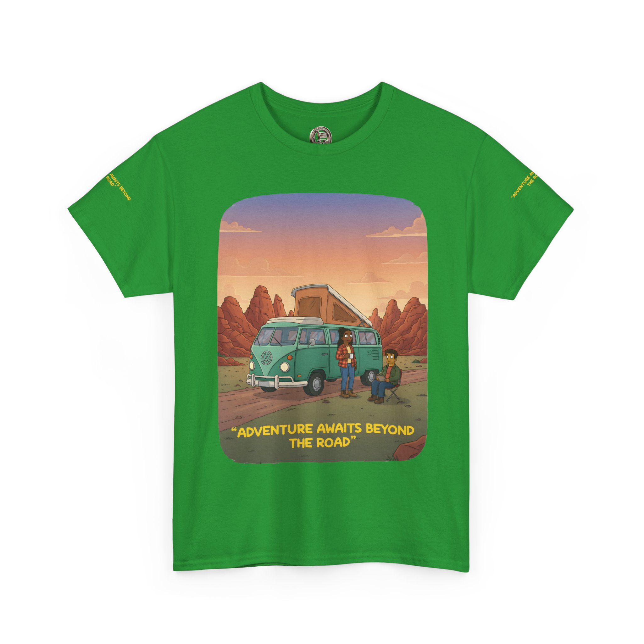 Unisex Heavy Cotton Tee — "Adventure Awaits Beyond The Road" Design Sitcom-Line