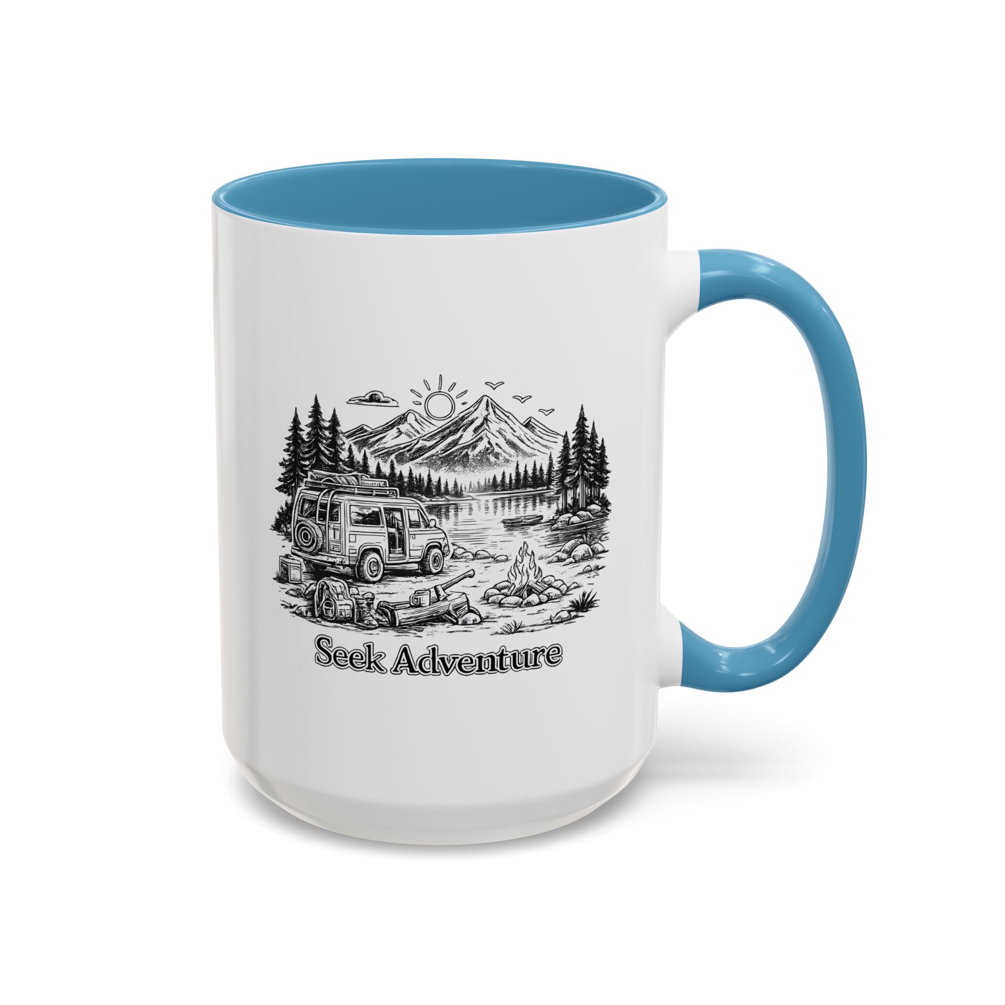 Accent Coffee Mug (11, 15oz) — "Seek Adventure" Design Minimal-Line