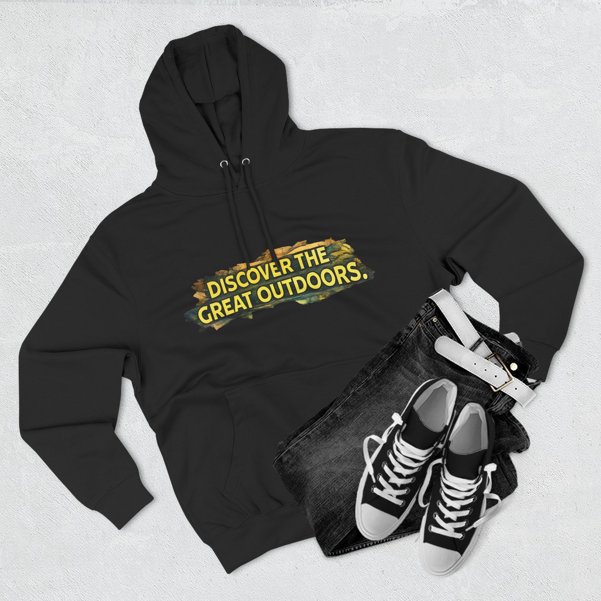 Three-Panel Fleece Hoodie - "Discover The Great Outdoors" Design Cubic-Line