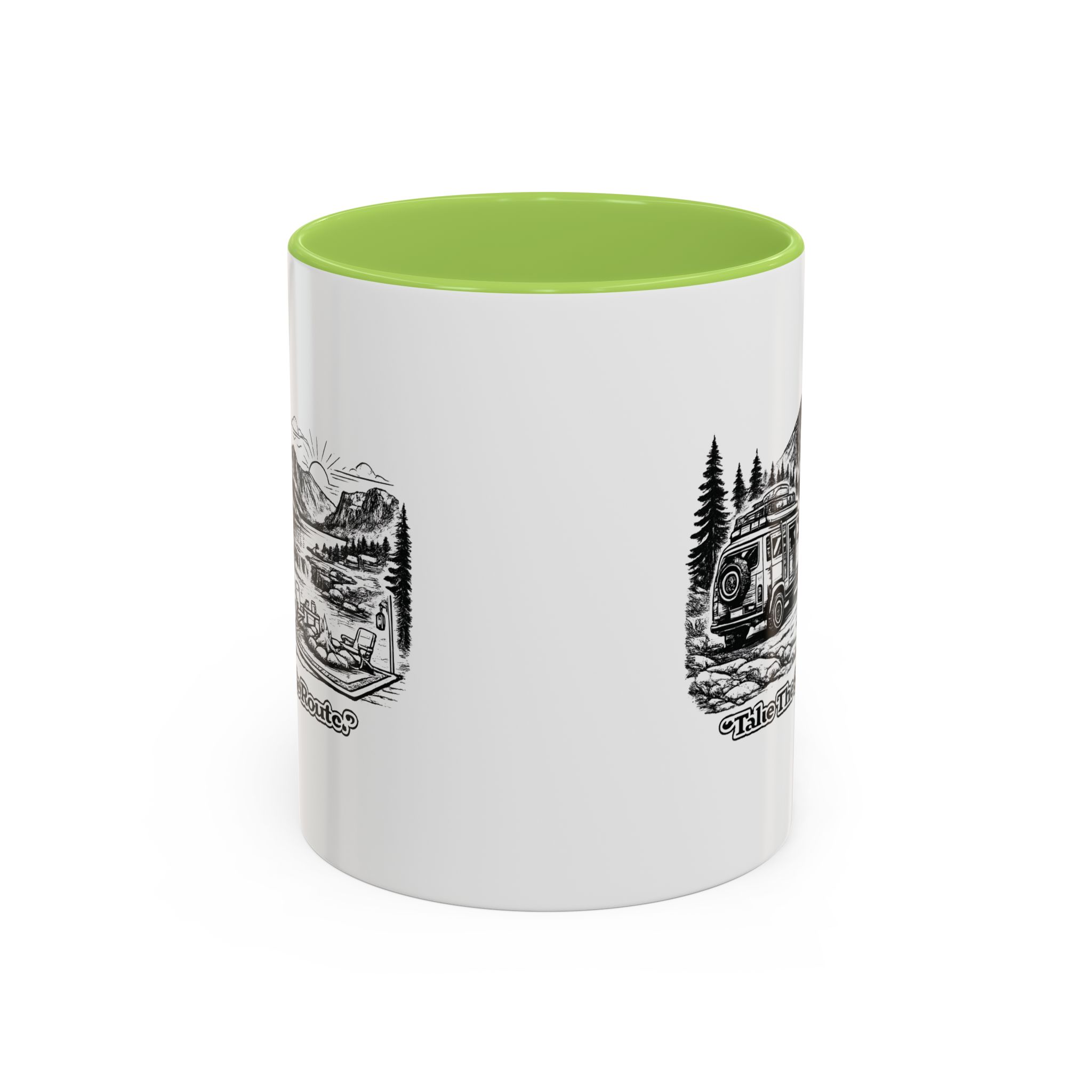 Accent Coffee Mug (11, 15oz) — "Take The Scenic Route" Design Minimal-Line