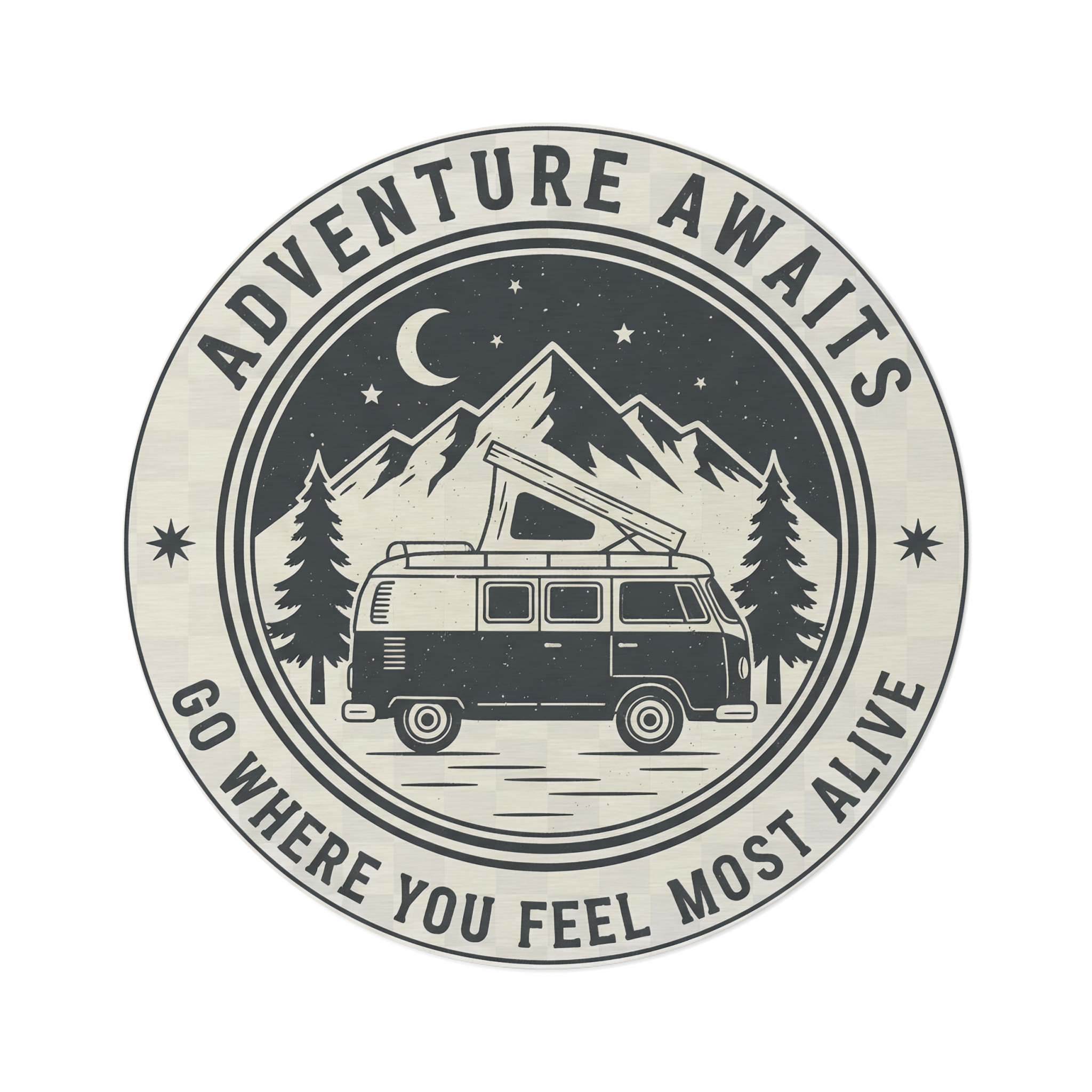 Round Rug - 'Adventure Awaits: Go Where You Feel Most Alive' Camper Van Mountain Travel Mat